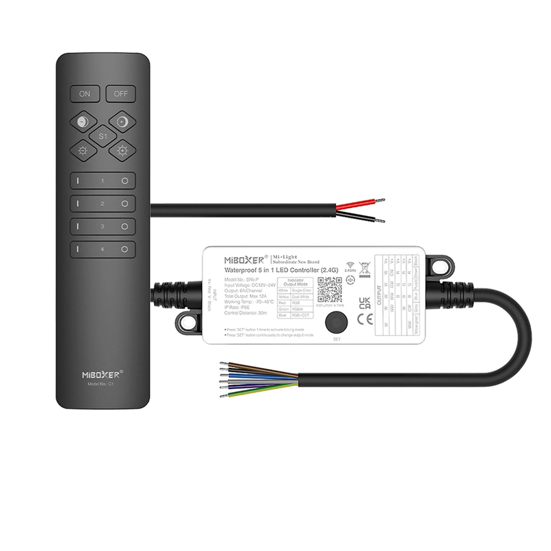 LED Funk Controller Set - 4 Zonen - 1 bis 2 Kanal - CCT - Fernbedienung (2,4 GHz) - IP66 wasserfest - 1 Zone = 1 Fernbedienung und 1 Controller