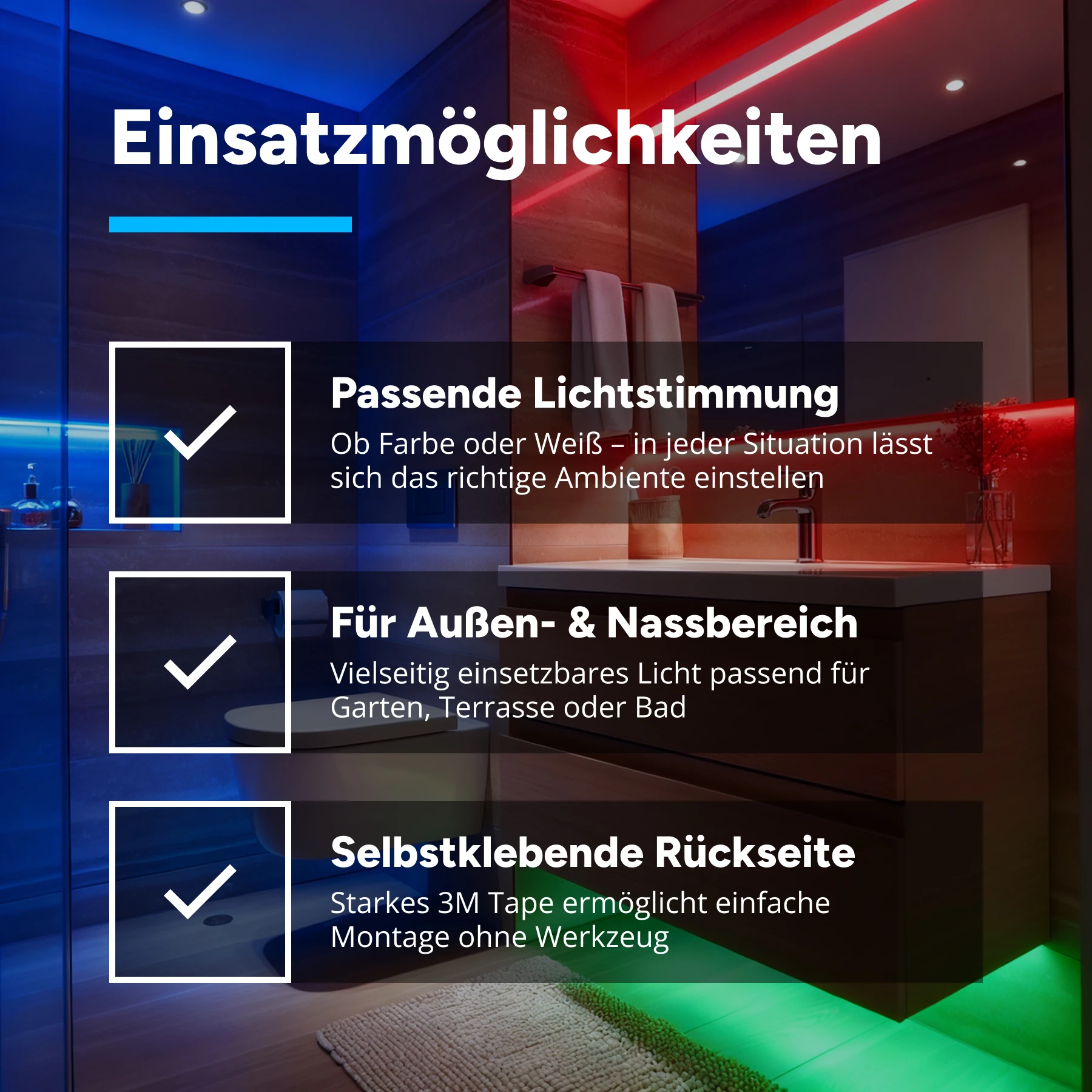 24V wasserfester LED Streifen - RGBWW - IP65 - 60 LEDs je Meter - alle 10cm teilbar - 10cm - 6 LED Chips - 1,4 Watt - 120 Lumen - 15cm Eingangskabel mit offenen Enden