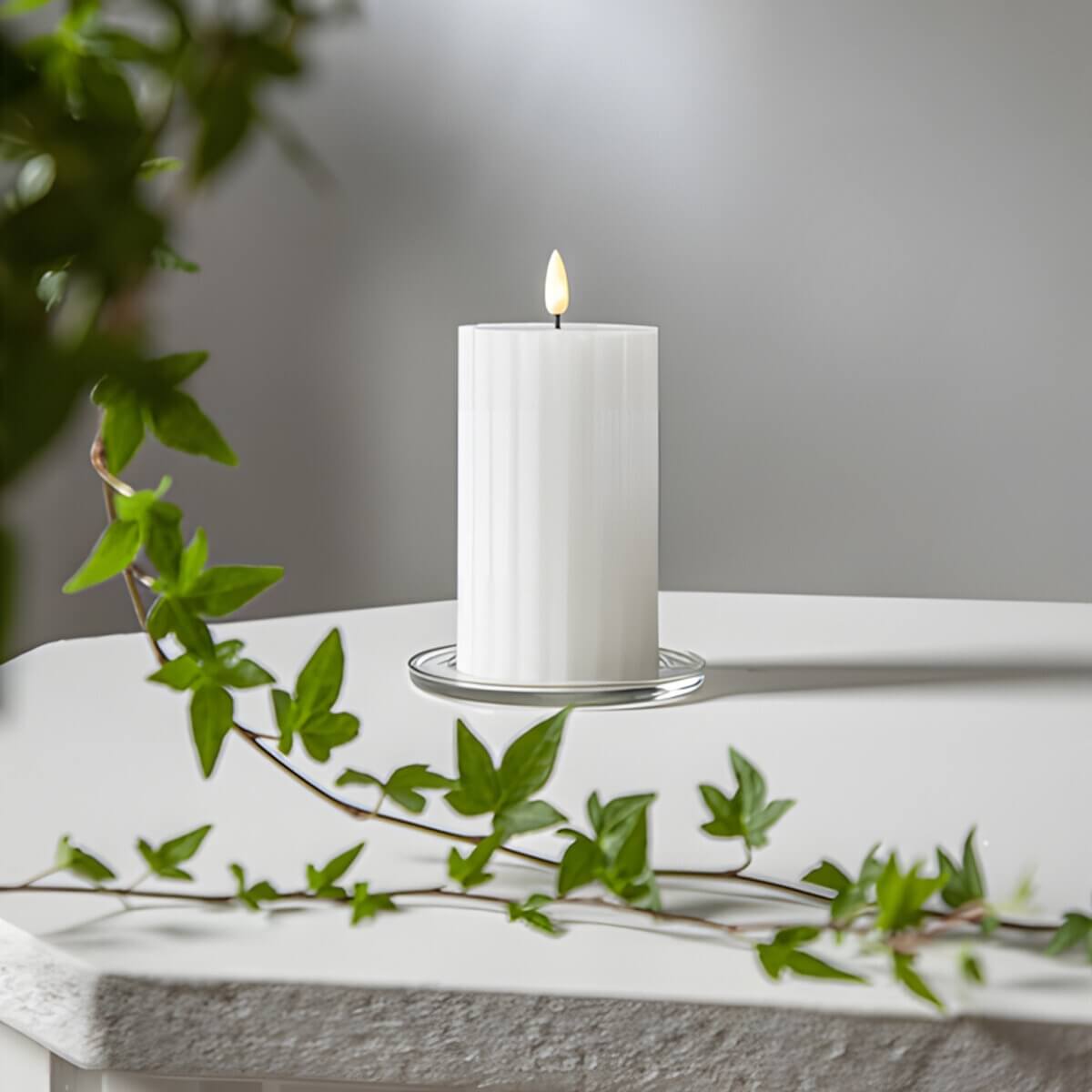 Flamme Stripe - Kerze für innen - Weiß - Höhe: 15,0 cm - Batteriebetrieb - Timer - flackernd
