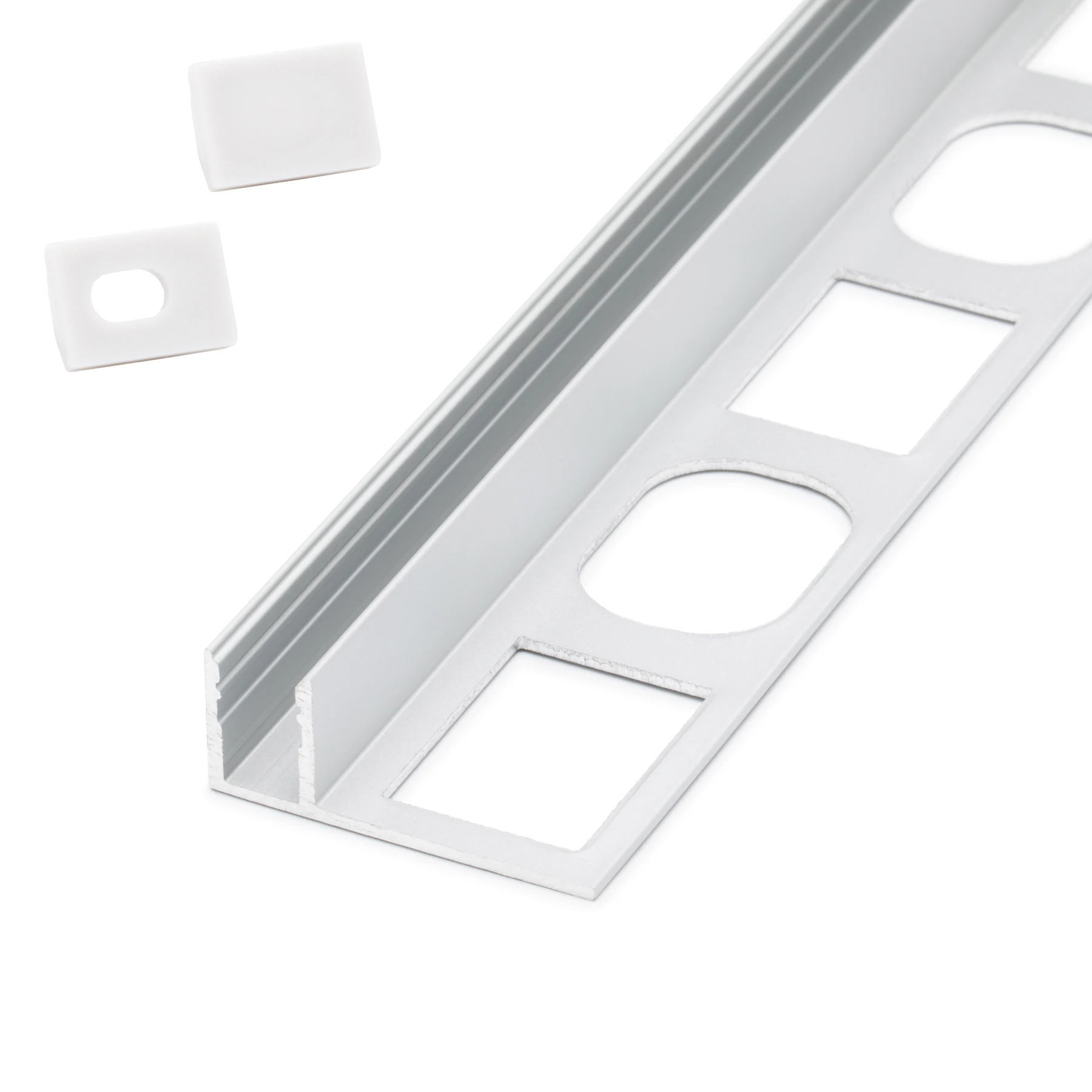 Aluminium LED Profil Fliesenabschluss, schmal, 2,78 x 1,1 x 42cm - ohne Abdeckung - 2er Set - einseitig mit Loch