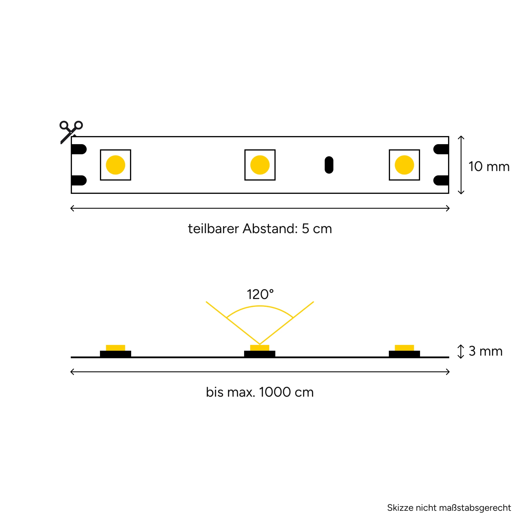 12V LED Streifen - warmweiß - 60 LEDs je Meter - alle 5cm teilbar - 35cm - 21 LED Chips - 4 Watt - 245 Lumen - mit 2 Steckerbuchsen - kein Löten