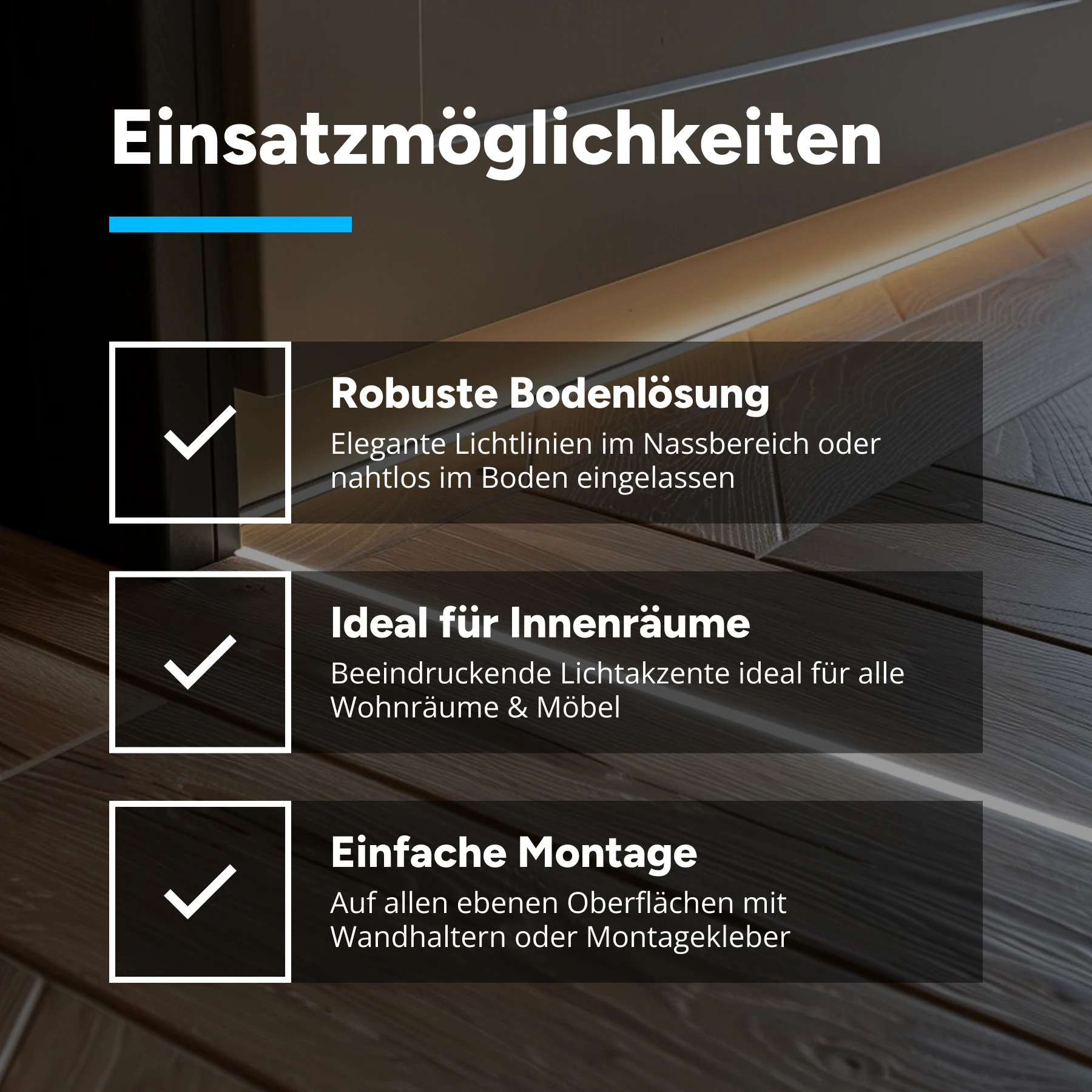 24V spritzwassergeschütze Aluminium LED Leiste – neutralweiß – diffuse Abdeckung - IP54 - 18cm mit 21 SMD LEDs - 3 Watt 240 Lumen - 100cm Eingangskabel mit offenen Enden - ohne Ausgangskabel (geschlossene Endkappe)