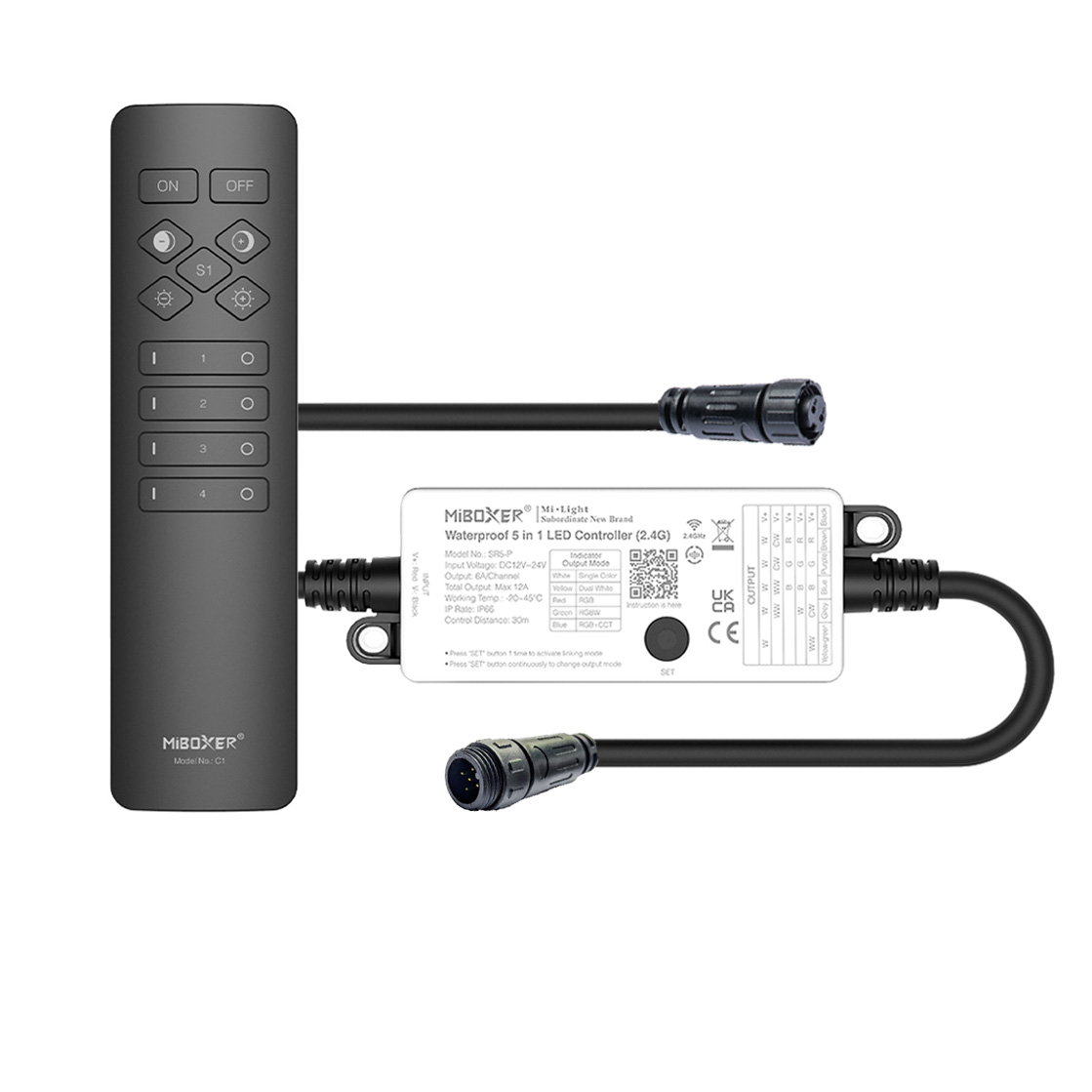 Plug & Play LED Funk Controller Set - 4 Zonen - 1 bis 2 Kanal - CCT - Fernbedienung (2,4 GHz)-IP66