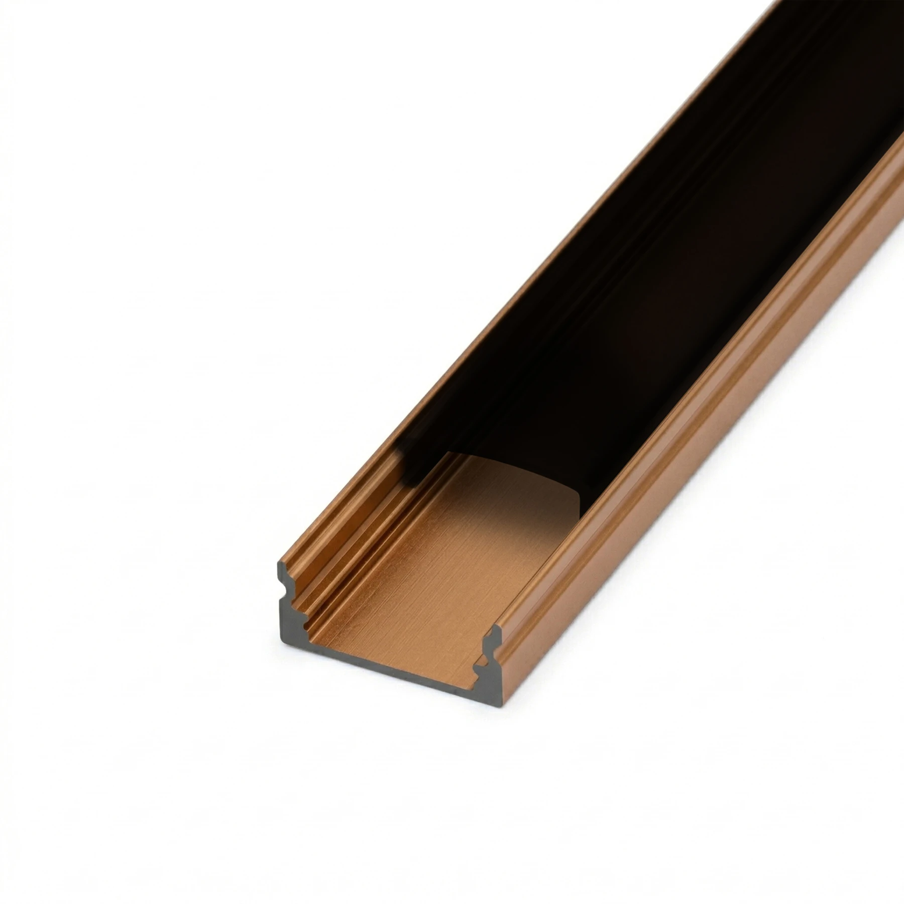 bronzenes Aluminium LED Aufputz Profil, slim, 1,72 x 0,7 x 192cm - mit schwarzer Abdeckung - ohne Endkappen