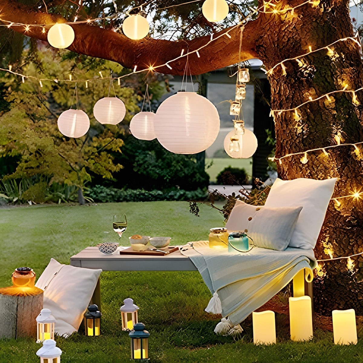 Lichterkette für außen - 12 m - 120 LEDs - Timer - Batteriebetrieb - Lichtfarbe: Warmweiß
