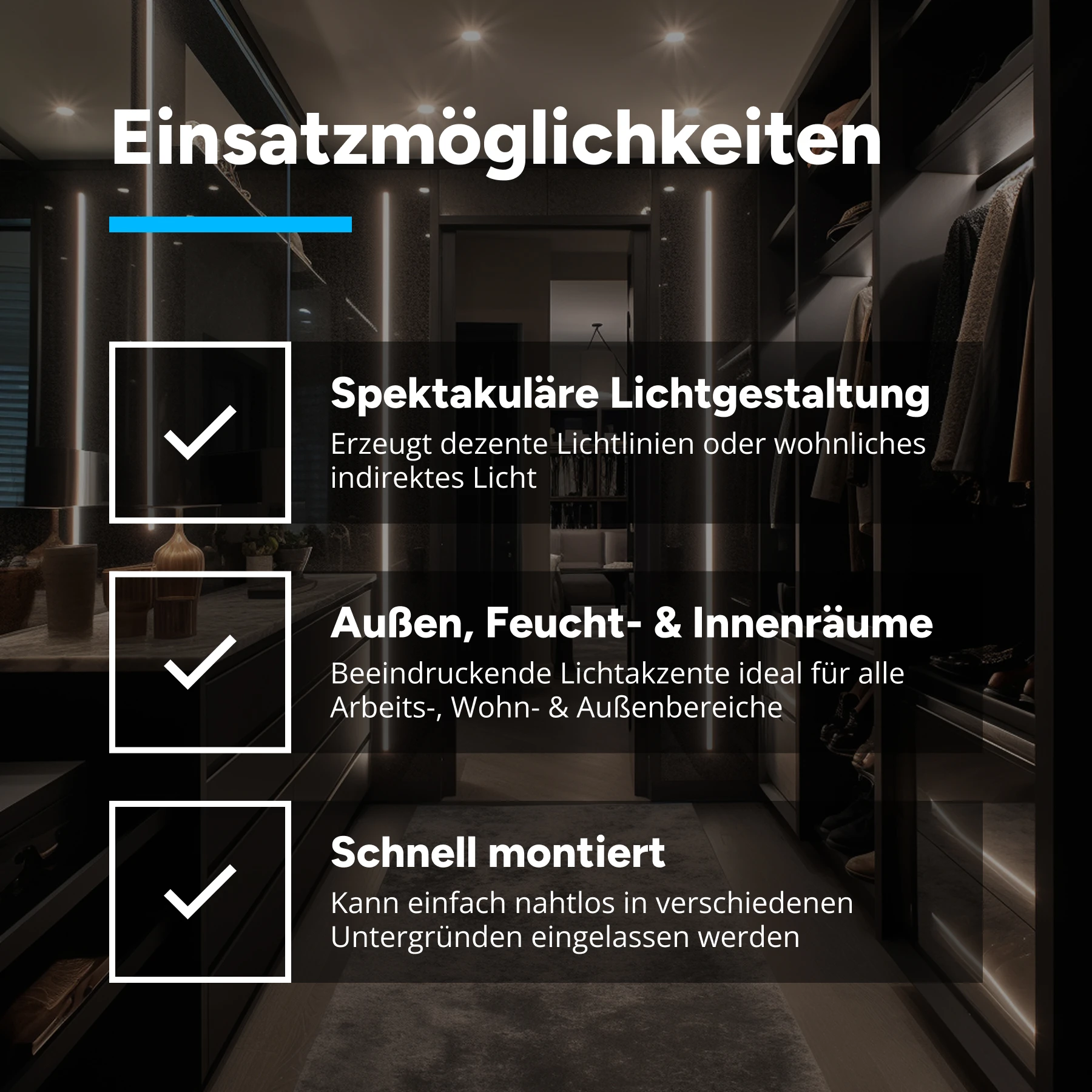 schwarzes Aluminium LED Einbauprofil, P6-4, 1,7 x 0,63 x 15cm - ohne Abdeckung - ohne Endkappen