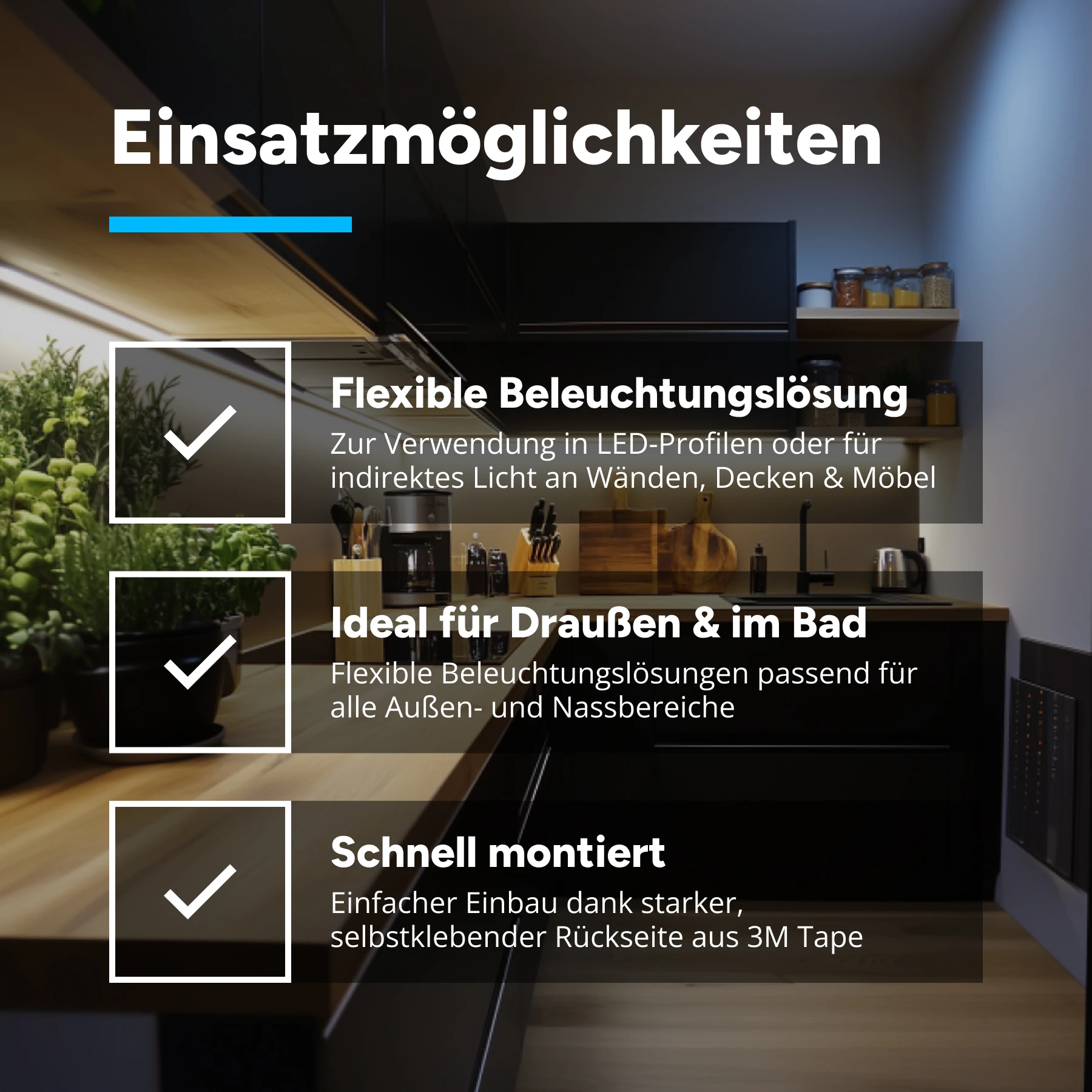 24V wasserfester LED Streifen - neutralweiß - IP65 - 140 LEDs je Meter - alle 5cm teilbar - 80cm - 112 LEDs - 17 Watt - 1760 Lumen - 100cm Eingangskabel mit offenen Enden