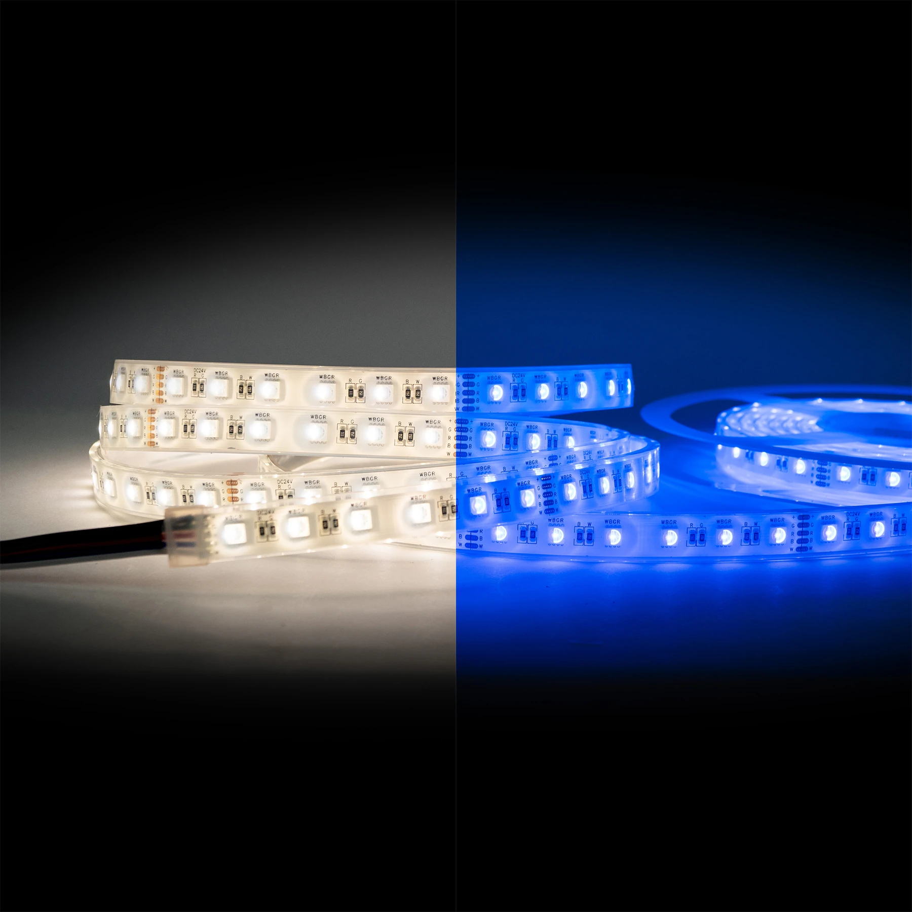 24V wasserfester LED Streifen - RGBW - IP65 - 60 LEDs je Meter - alle 10cm teilbar - 10cm - 6 LED Chips - 1,4 Watt - 120 Lumen - 15cm Eingangskabel mit offenen Enden