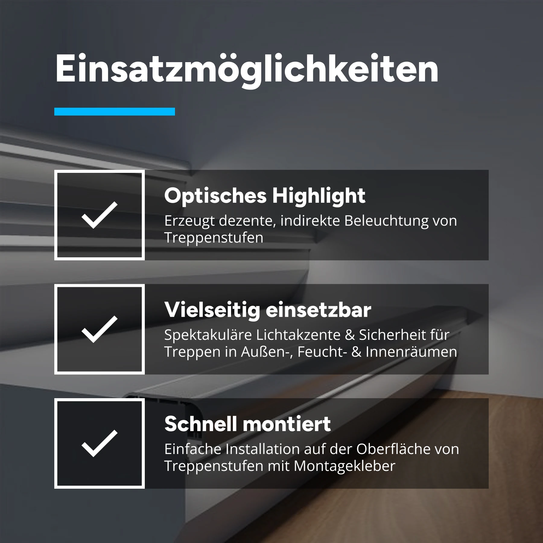 Aluminium LED Treppen Profil, round line, 8 x 5 x 15cm - ohne Abdeckung - ohne Endkappen