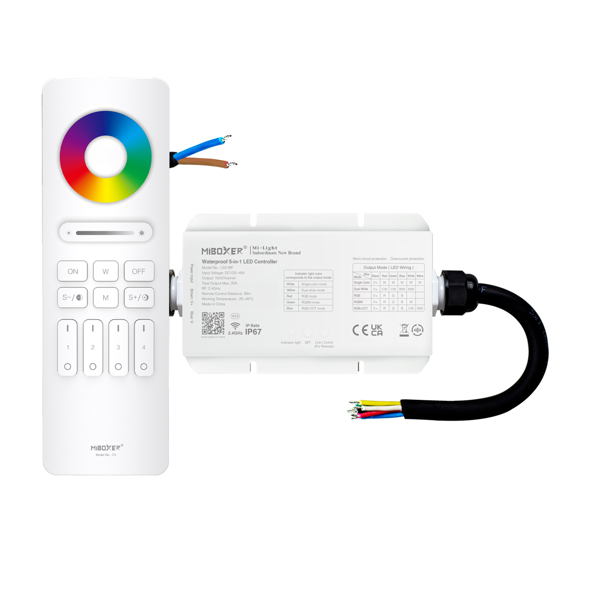 LED Funk Controller Set - 4 Zonen - 5 Kanal - RGB+CCT - Fernbedienung (2,4 GHz) - IP67 wasserfest