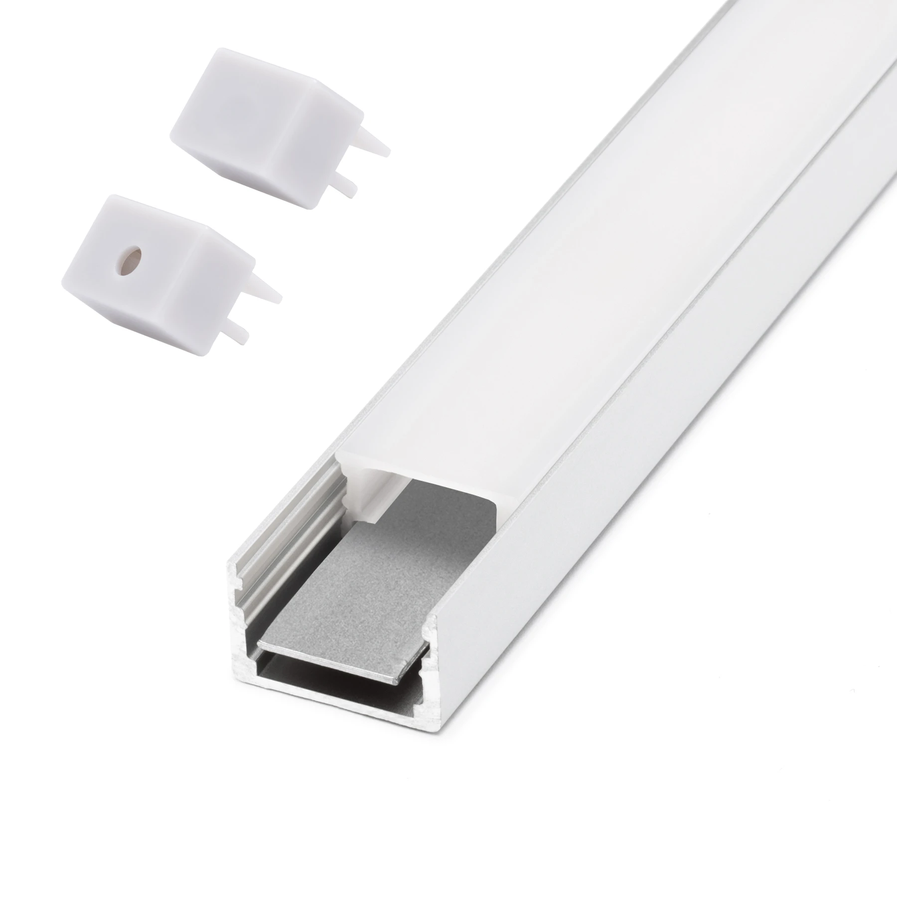 Aluminium LED Aufputz Profil, wasserfest, diffuse Abdeckung, 1,8 x 1,1 x 50cm - 2er Set - einseitig mit Loch