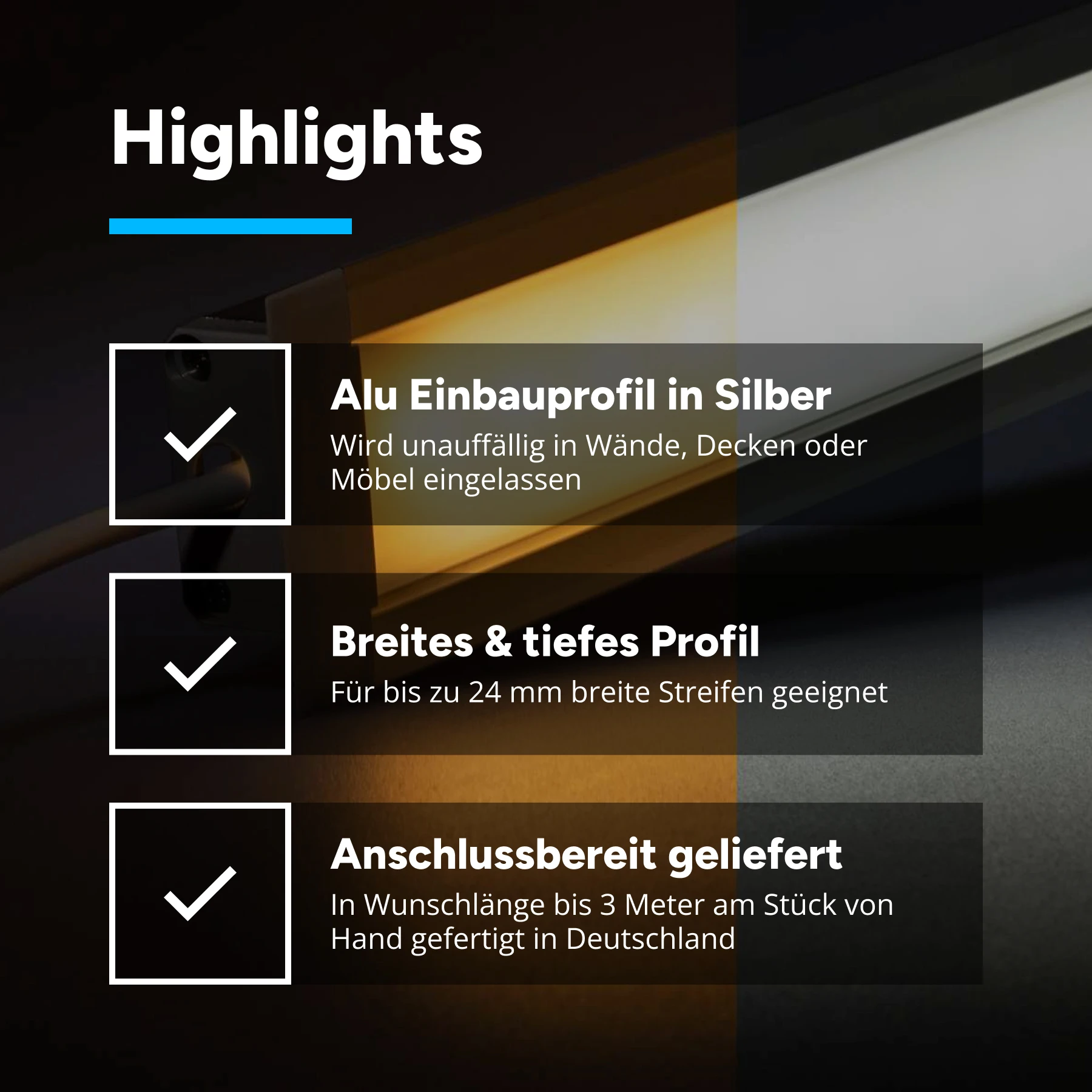 24V  Aluminium Einbau LED Leiste – einstellbare Farbtemperatur – diffuse Abdeckung - 33 cm mit 42 SMD LEDs - 8,5 Watt - 480 Lumen