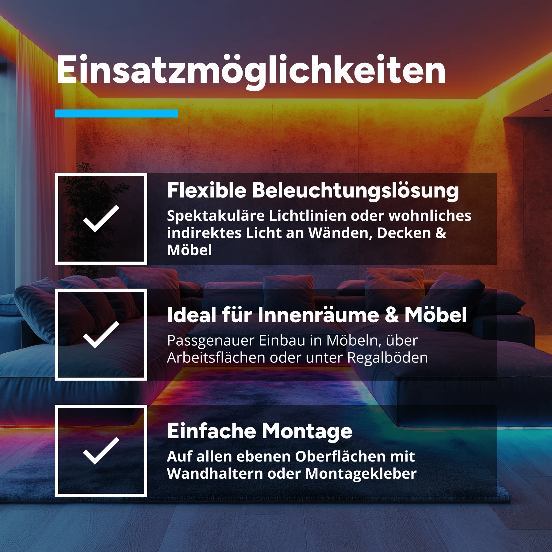 Double-Line RGB-LED-Leiste 24V - klare Abdeckung - 23cm mit 24 RGB-LEDs - 5,76Watt