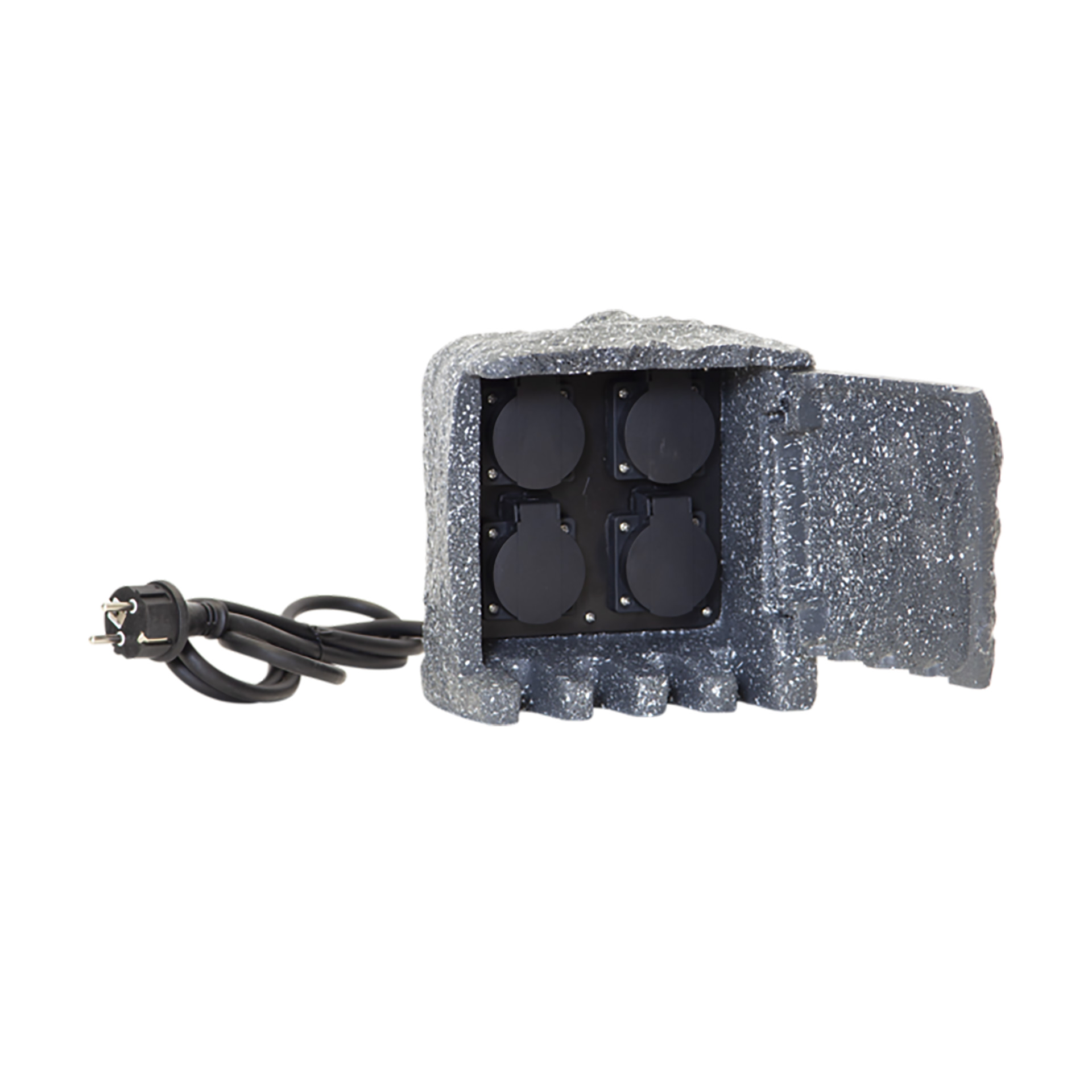 Plugge - Gartensteckdose in Steinoptik - 20 x 20 x 20 cm - Verteiler mit 4 Ausgängen - IP 44