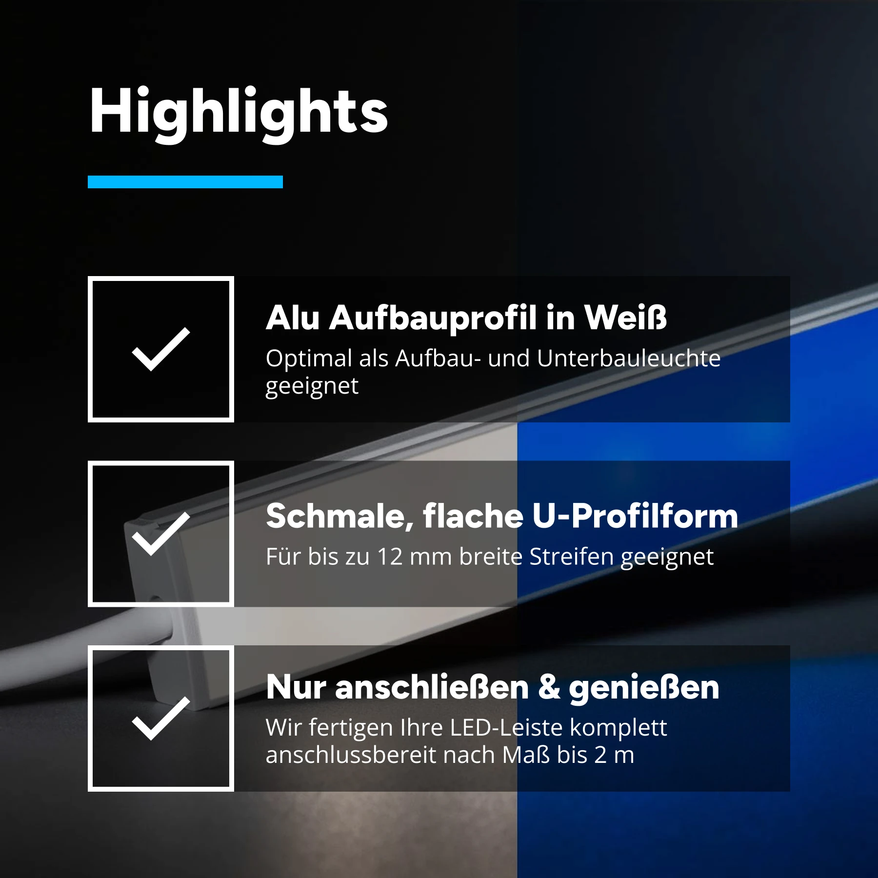 24V White Line Slim LED Leiste - RGBWW (RGB + Warmweiß) - diffuse Abdeckung - 33cm mit 18 LEDs - 4 Watt - 360 Lumen - mit Ausgangskabel ( zum Anschluss einer weiteren LED- Leiste )