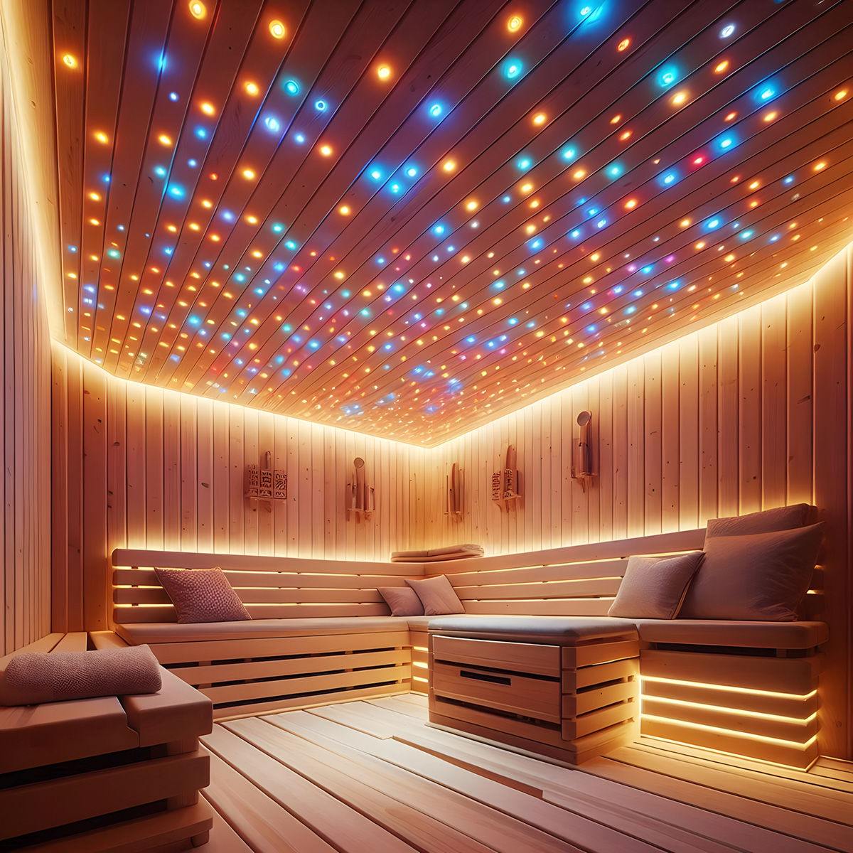 Sauna Beleuchtungsset 12V, 80 Farben, 15 Lichtprogramme, 6 Spots a Ø 6cm
