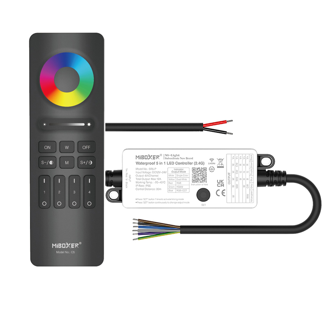 LED Funk Controller Set - 4 Zonen - 5 Kanal - RGB+CCT - Fernbedienung (2,4 GHz) - IP66 wasserfest