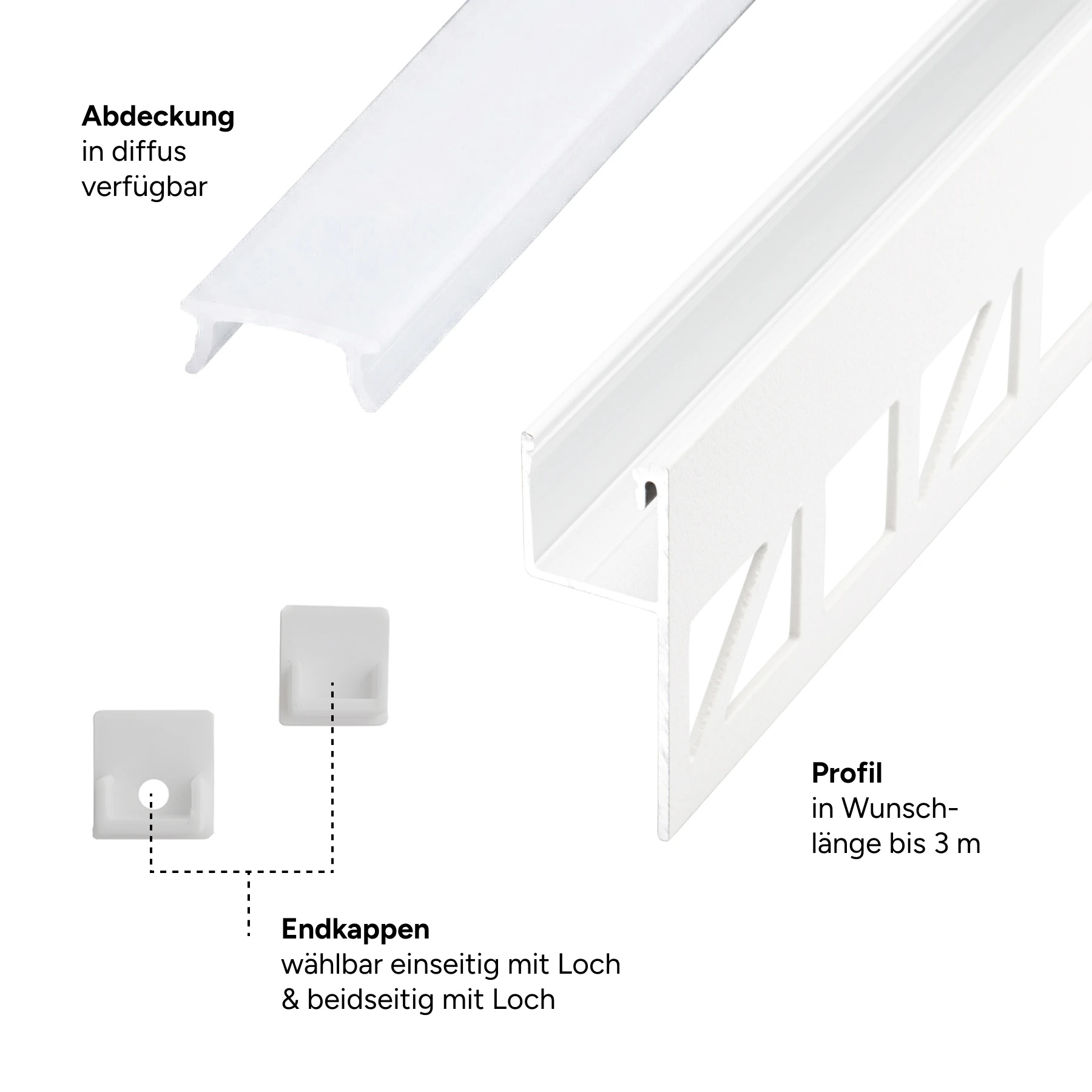 Aluminium LED Profil Fliesenabschluss, nach oben abstrahlend, 1,19 x 1,2 x 15cm - ohne Abdeckung - ohne Endkappen