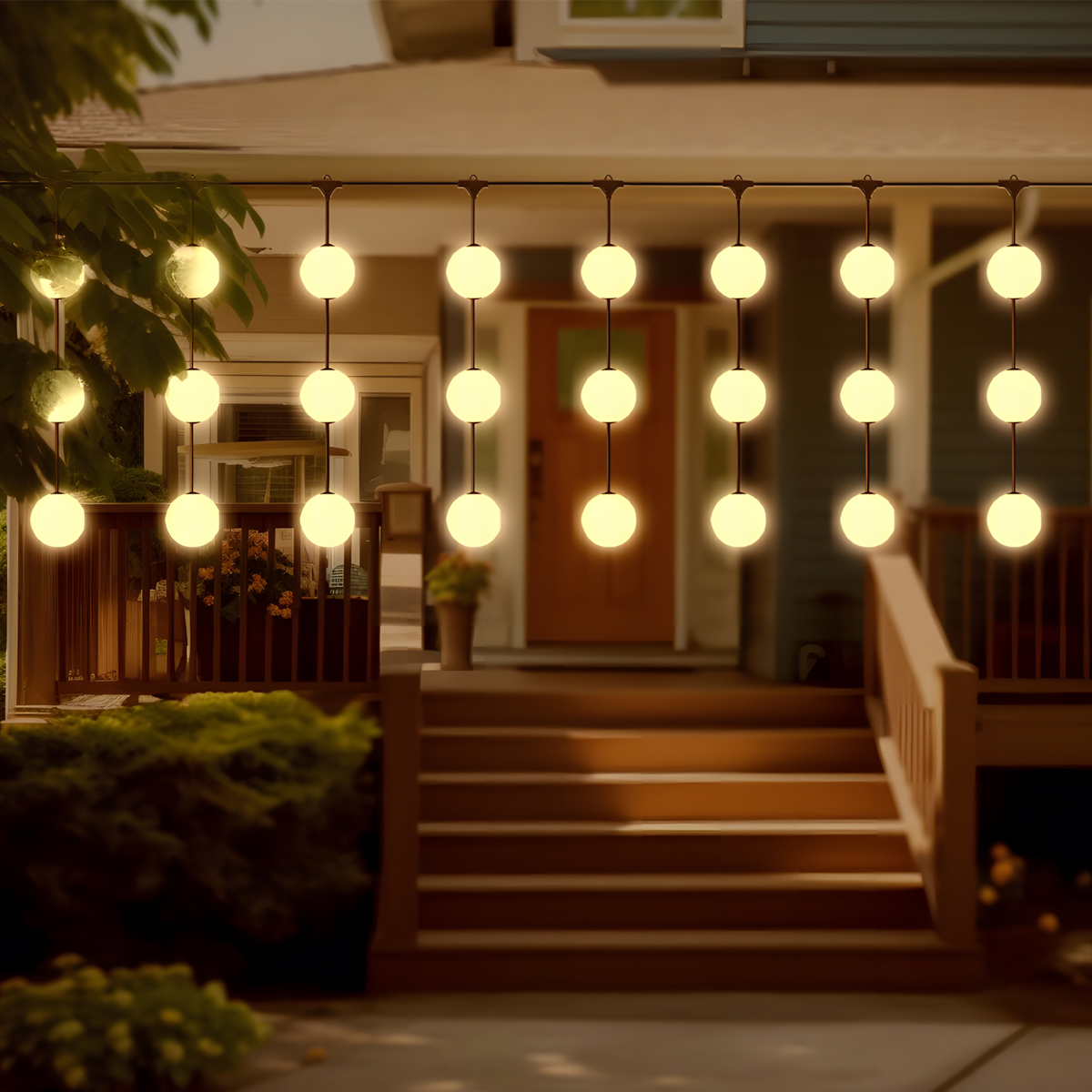 12V LED - Lichtervorhang mit 5x3 Lichtkugeln in 2,1m Länge - für Außen,warmweiß,wasserfest