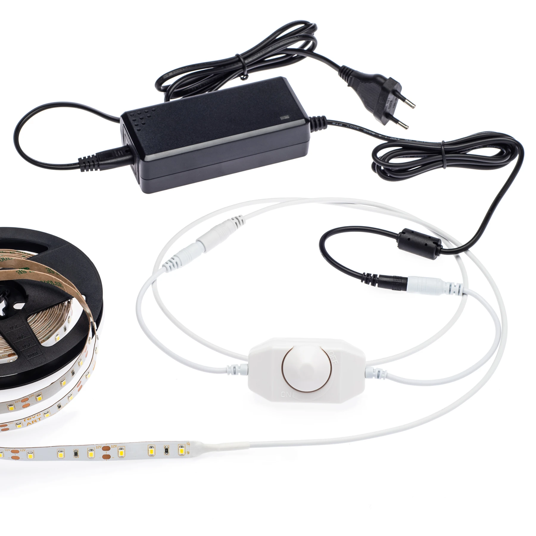 12V  SET – weiß – 5m LED Streifen  incl. Netzteil und manuellem Dimmer
