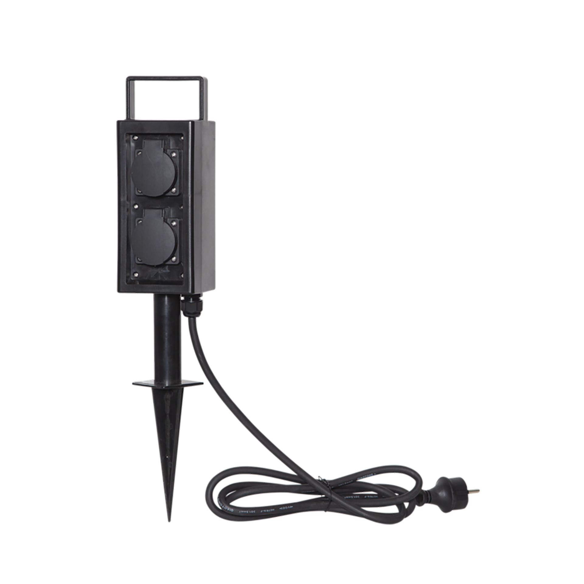 Plugge - Gartensteckdose mit Erdspieß - 9 x 34 x 11 cm - Verteiler mit 4 Ausgängen - IP 44