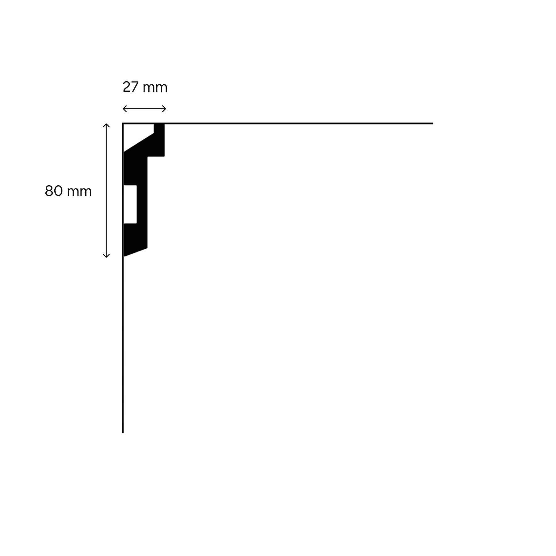 LED Stuckleiste - hohe eckige Wandleiste - 2,7 x 8 x 200cm