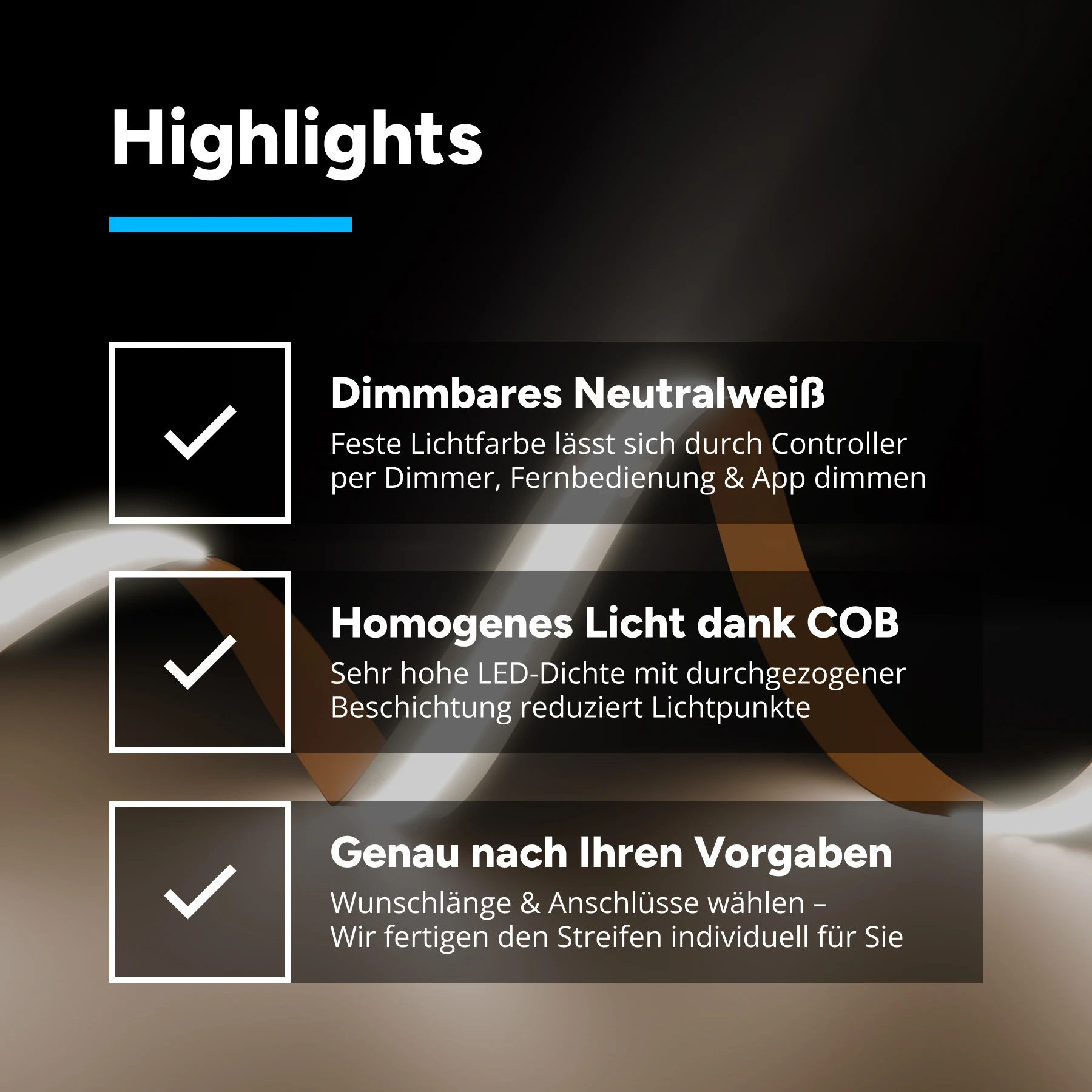 24V COB LED Streifen - neutralweiß - alle 5cm teilbar - 495cm - 2376 LED Chips - 59 Watt - 5940 Lumen - ohne Steckerbuchsen 2polig - kein Anschlußkabel zum Netzteil