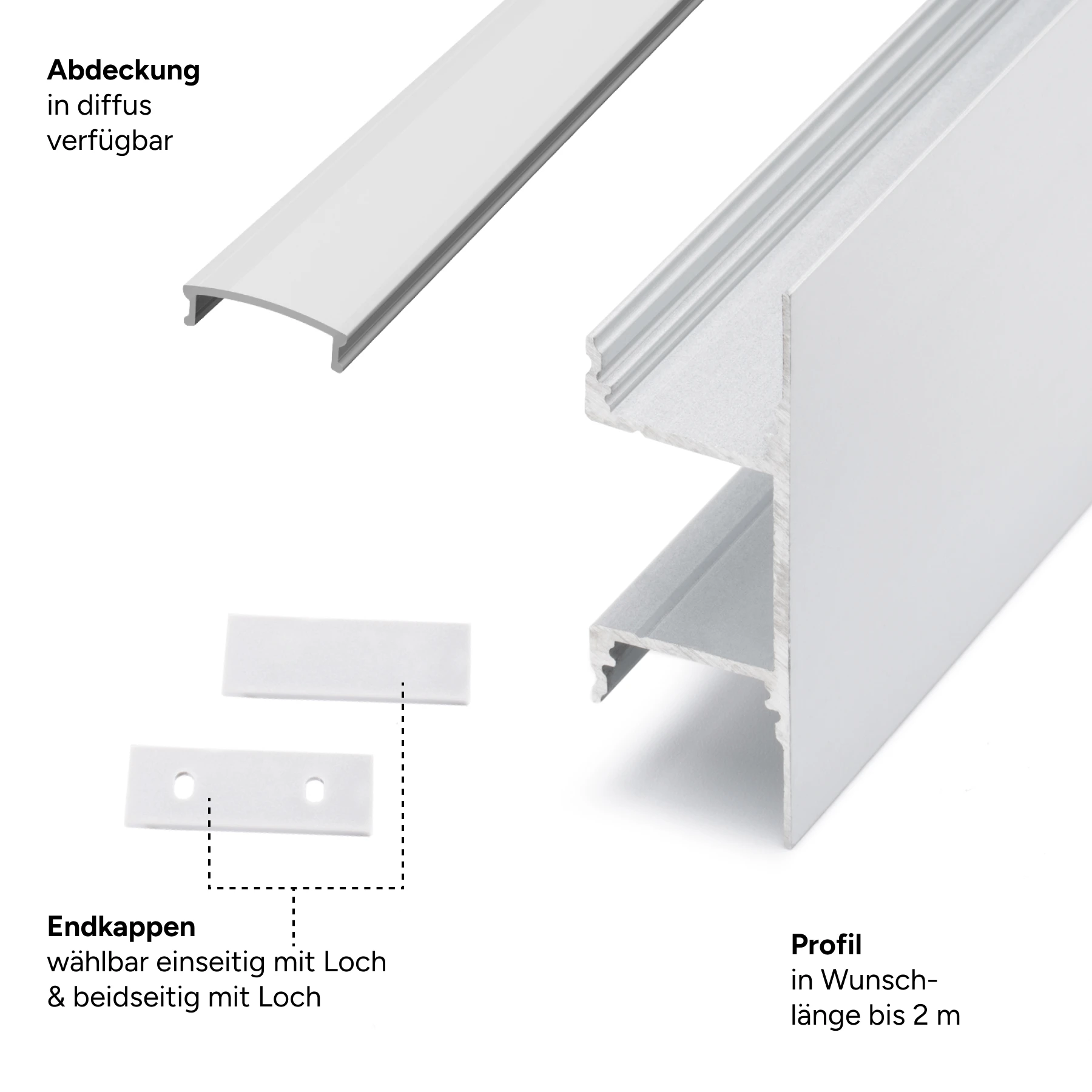 Aluminium LED Wand Profil, up / down light, 4,90 x 1,70 x 50cm - ohne Abdeckung - 2er Set - einseitig mit Loch