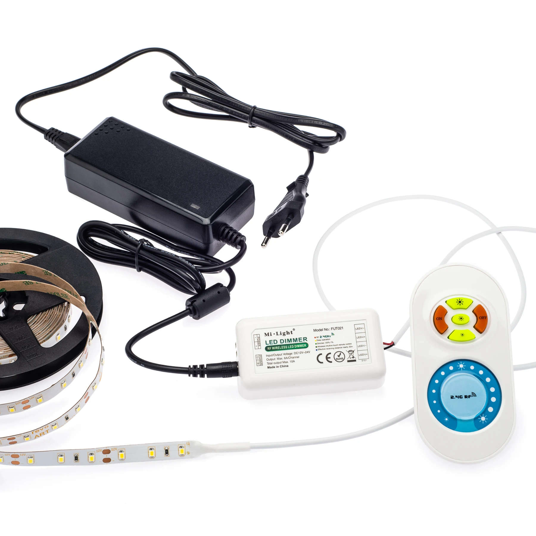 12V LED Streifen Set mit Fernbedienung und Netzteil, 250cm Länge, Lichtfarbe weiß mit Einbaunetzteil