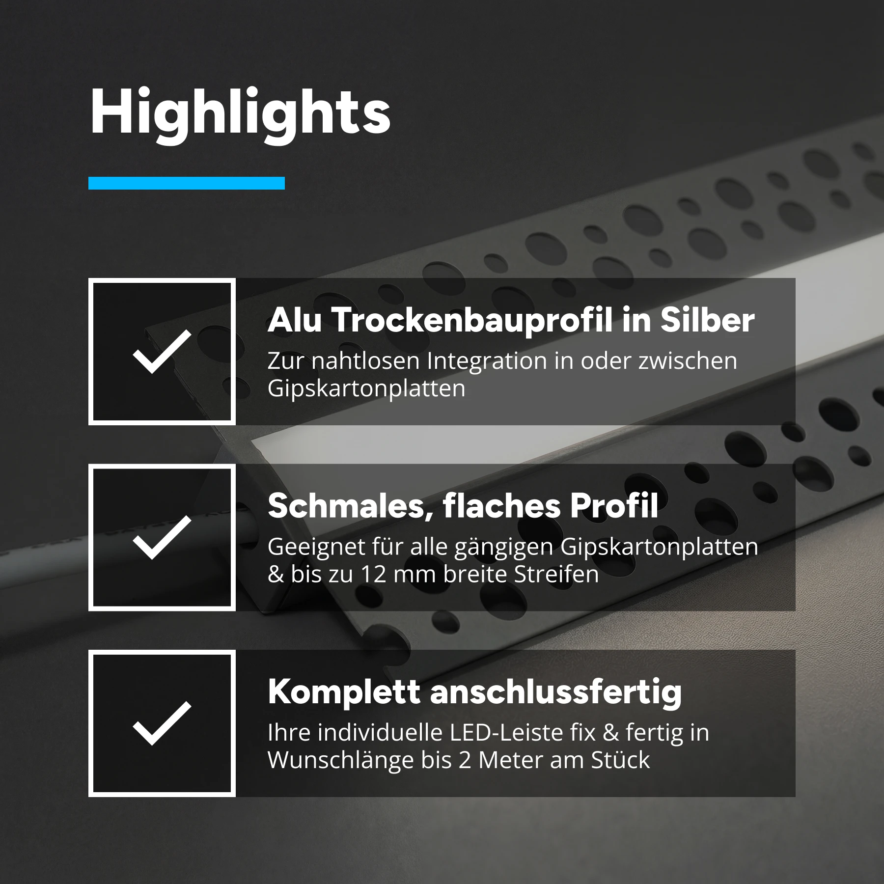 24V Aluminium Trockenbau COB LED Leiste schmal - neutralweiß - diffuse Abdeckung - 33cm - 144 LED Chips - 4 Watt - 360 Lumen