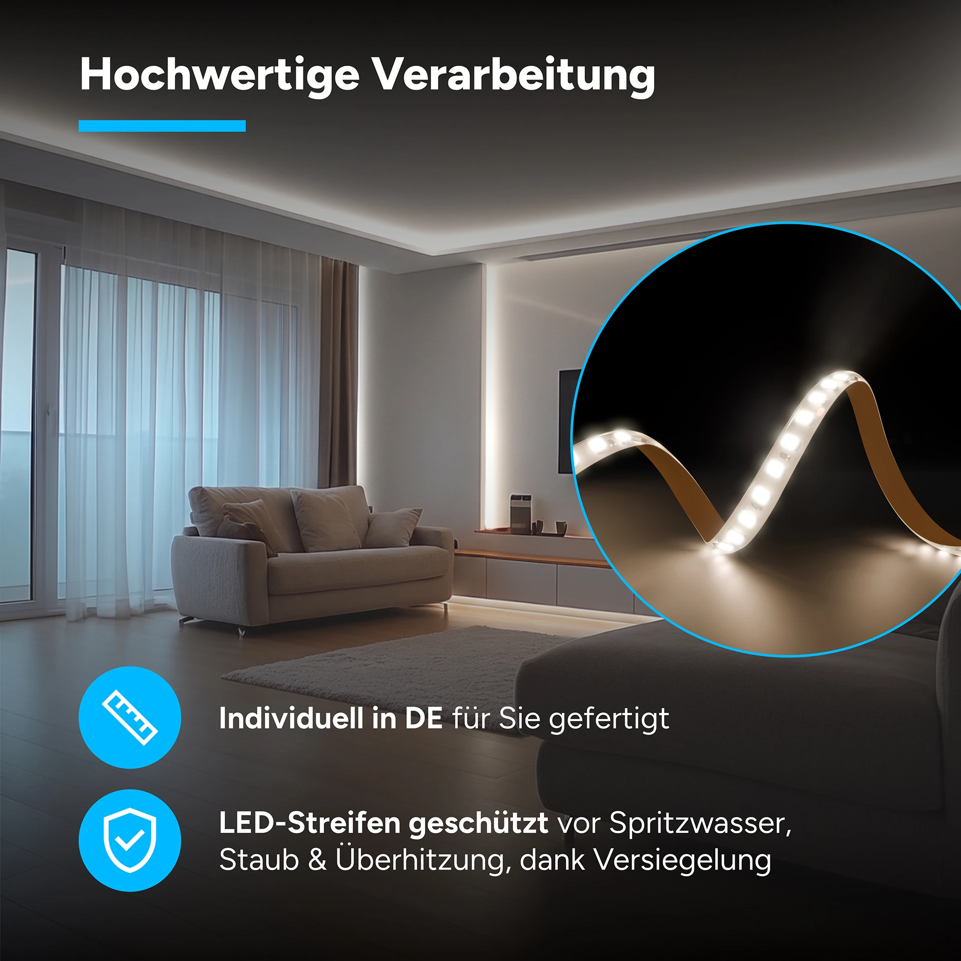 24V LED Streifen Set, 500 cm, Lichtfarbe neutralweiß, mit Netzteil und weißer Fernbedienung