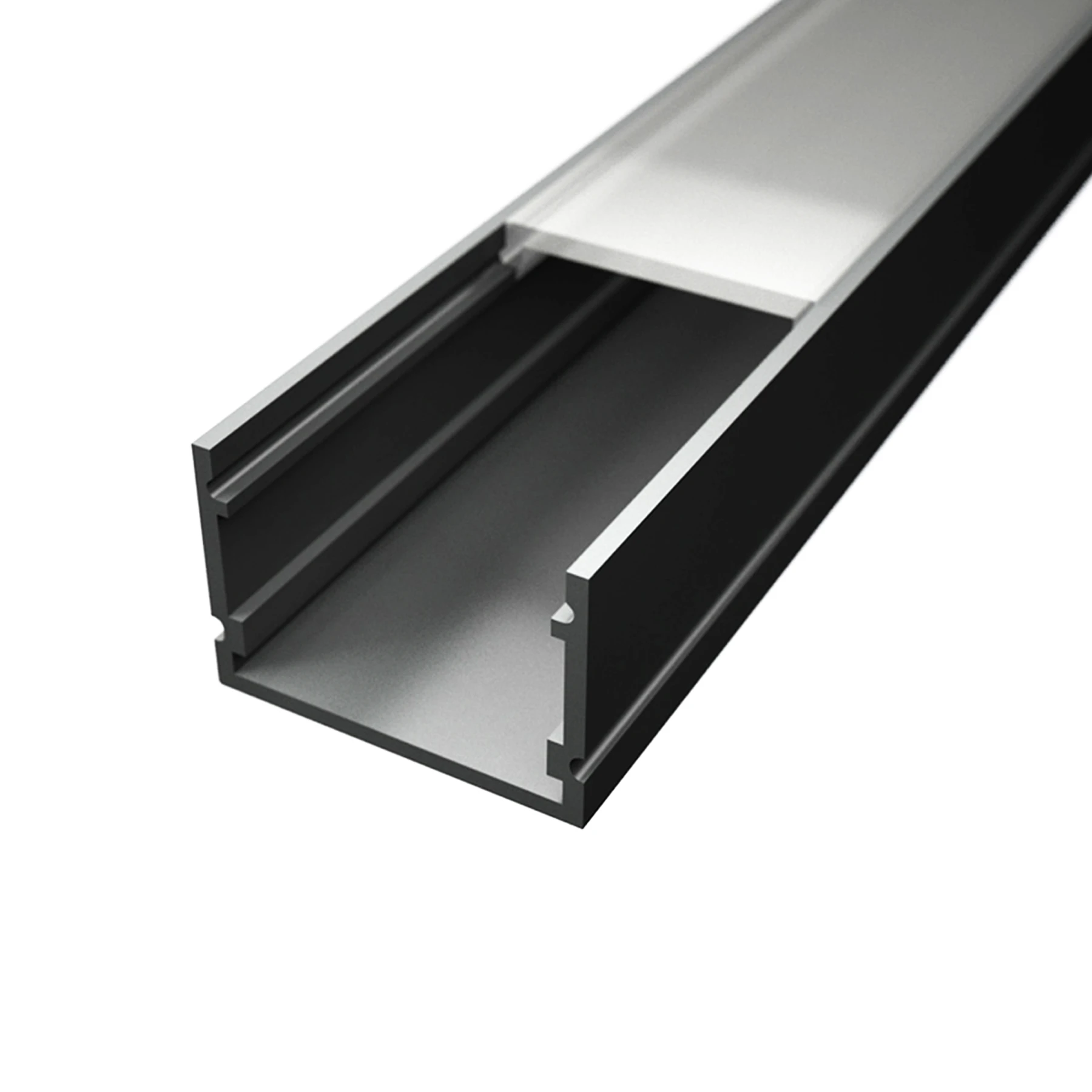 schwarzes Aluminium LED Aufputz Profil, Classic Maxi, 3,0 x 2,0 x 23cm - mit diffuser Abdeckung - ohne Endkappen
