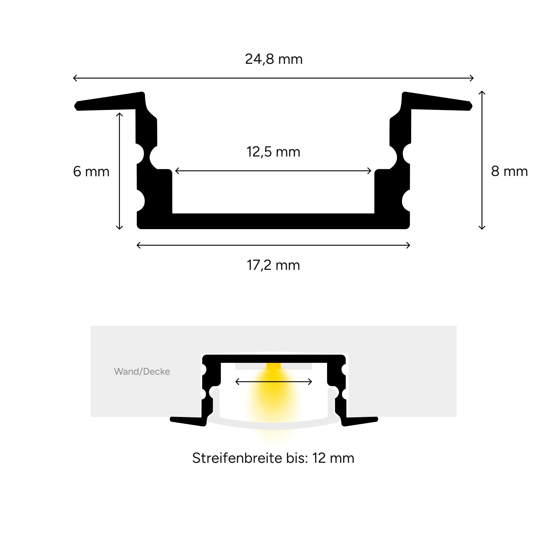 24V Aluminium Einbau COB LED Leiste schmal - weiß - diffuse Abdeckung - 33cm - 144 LED Chips - 4 Watt - 360 Lumen