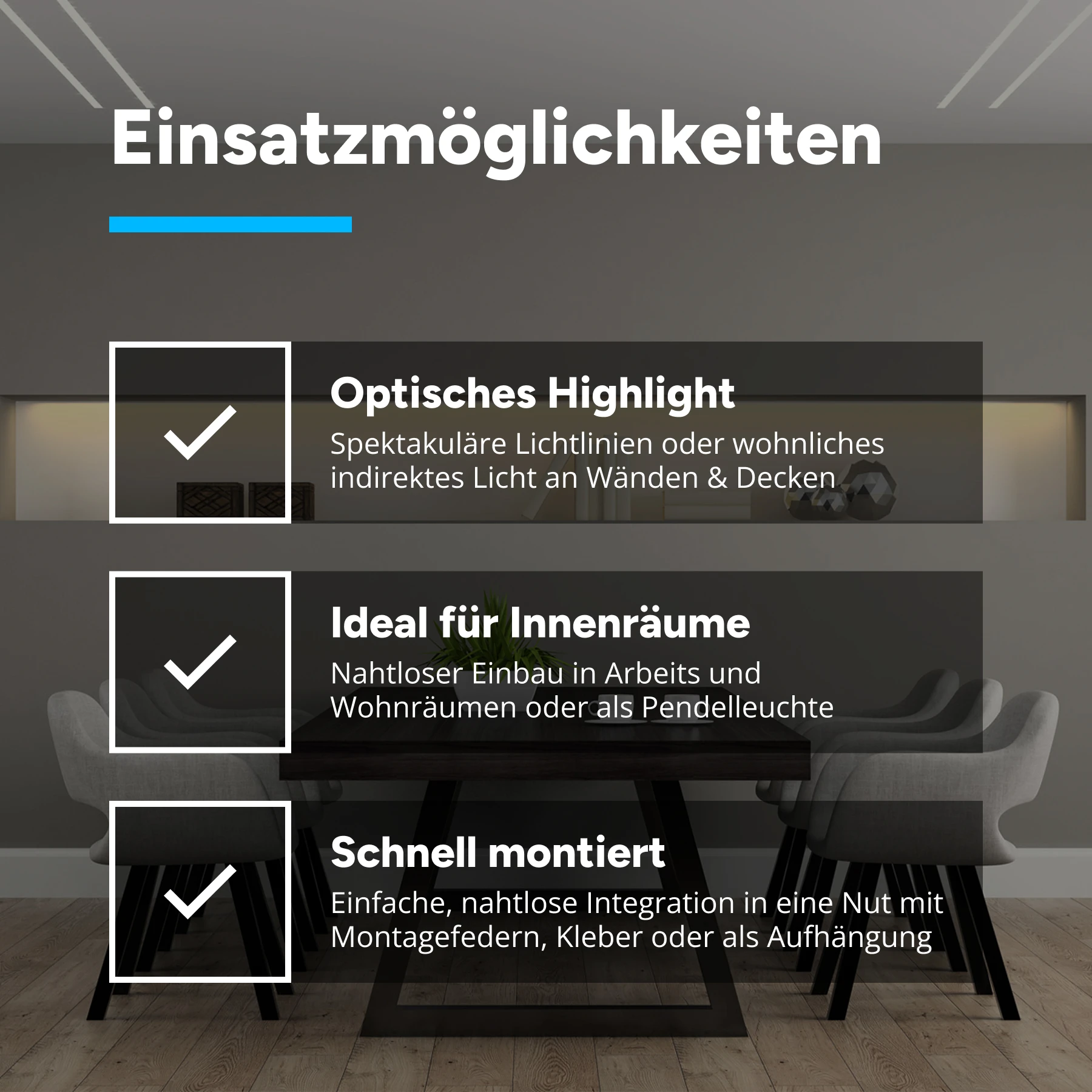 24V Aluminium LED Einbauleuchte - Farbtemperatur einstellbar - linear - diffuse Abdeckung - 254cm - 1050 LEDs - 94,5 Watt - 9450 Lumen - mit externem 24V DC Einbau-Netzteil incl. 2-Kanalsteuerung und Funkfernbedienung