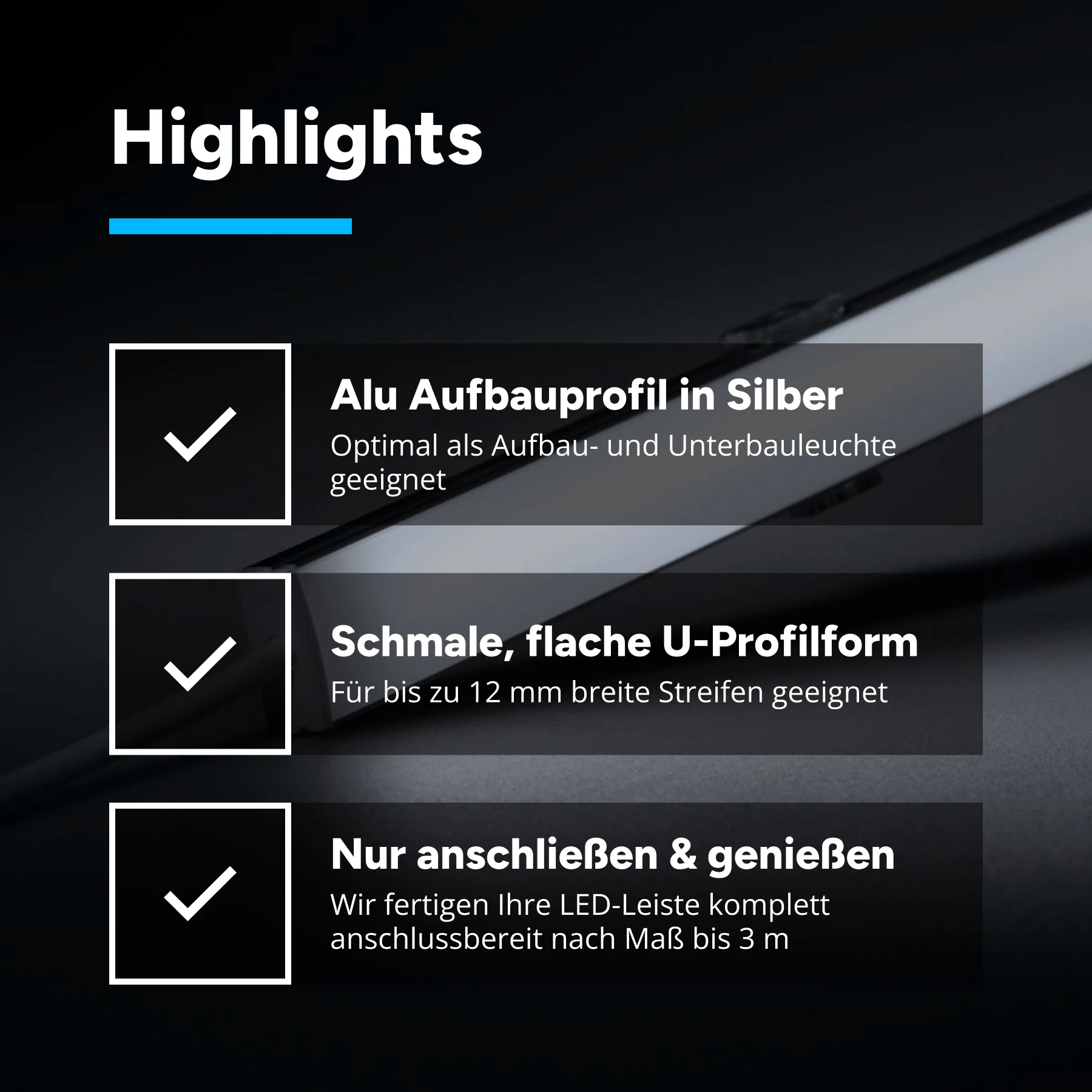 24V Slim-Line Aluminium LED Leiste - weiß - diffuse Abdeckung - kein Anschlußkabel zum Netzteil - mit Ausgangskabel ( zum Anschluss einer weiteren LED- Leiste ) - 33cm - 42 LEDs - 6 Watt - 432 Lumen