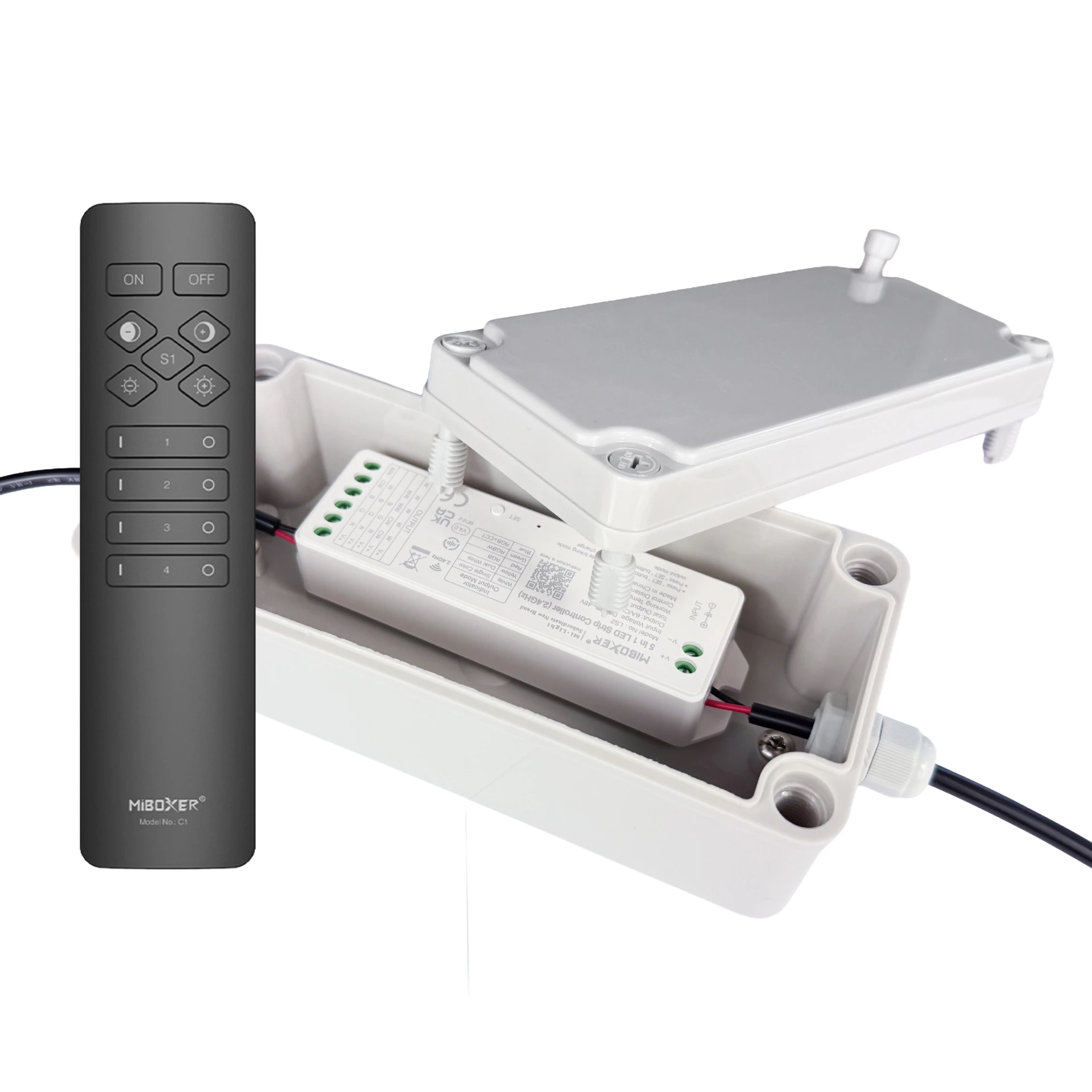 Plug & Play LED Funk Controller Set - 4 Zonen - 1 Kanal - Fernbedienung (2,4 GHz), Outdoor-Box