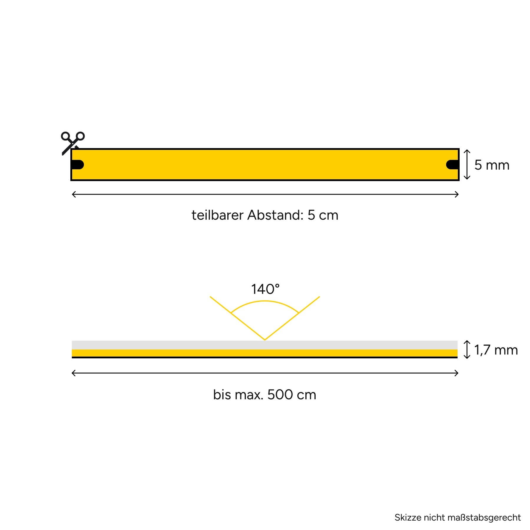 24V wasserfester COB LED Streifen - warmweiß - IP65 - 480 LEDs je Meter - alle 5cm teilbar - 10cm - 48 LED Chips - 0,7 Watt - 69 Lumen