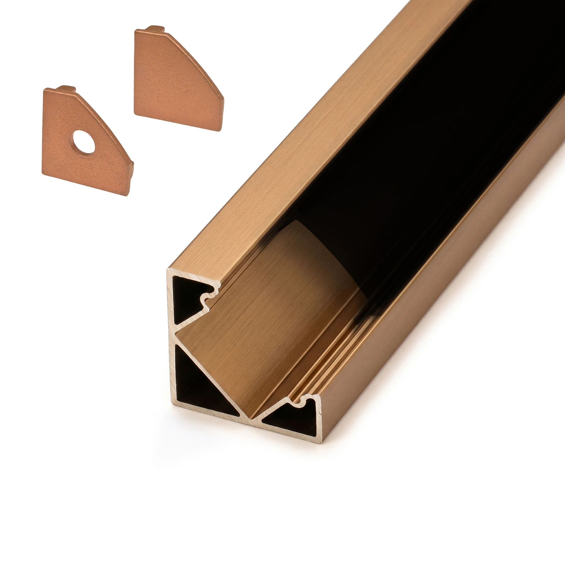 bronzenes Aluminium LED Eck Profil in Wunschlänge, 90°, 1,80 x 1,80cm 95 cm_mit schwarzer Abdeckung_2er Set - einseitig mit Loch