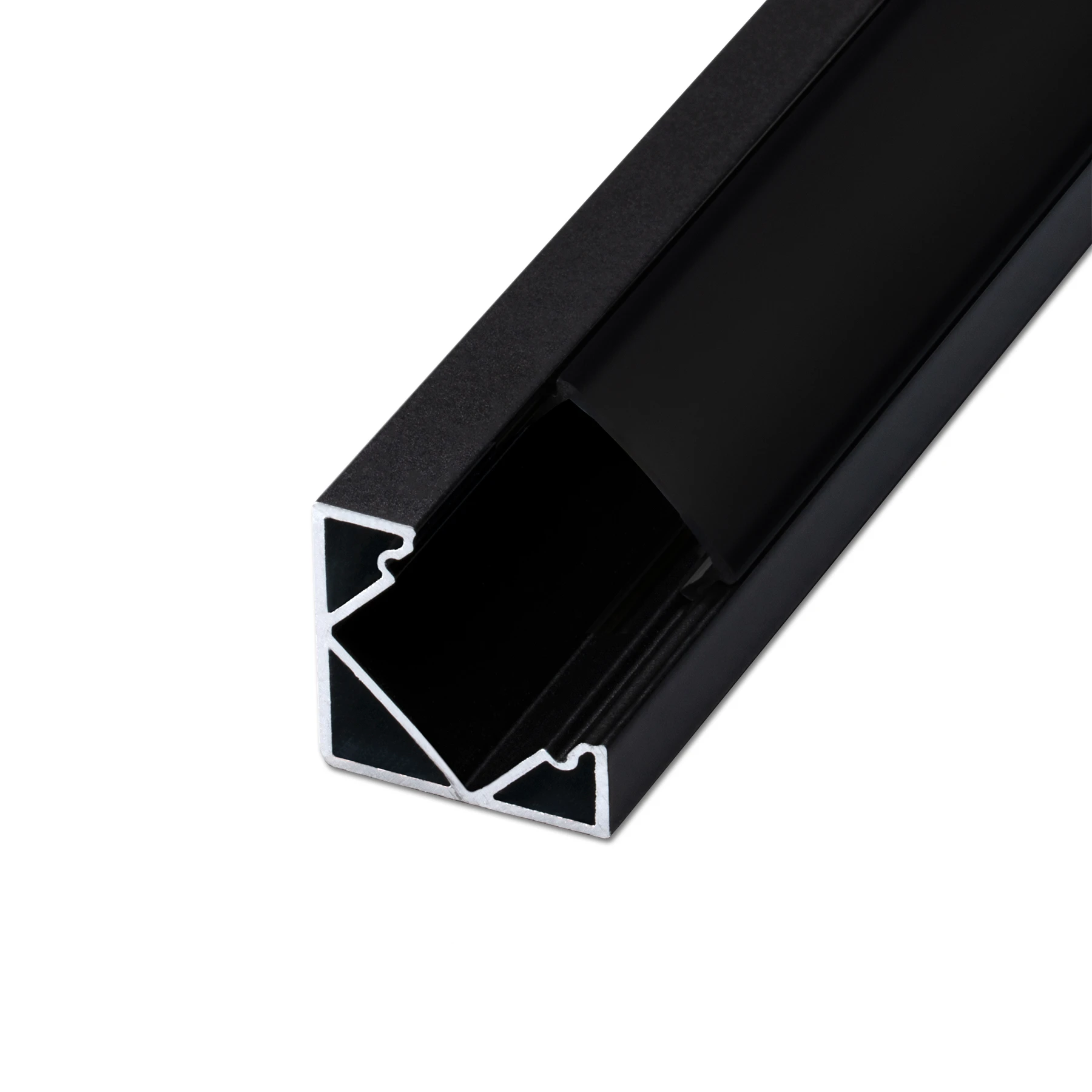 schwarzes Aluminium LED Eck Profil, 90°, 1,85 x 1,85 x 27cm - mit schwarzer Abdeckung - ohne Endkappen