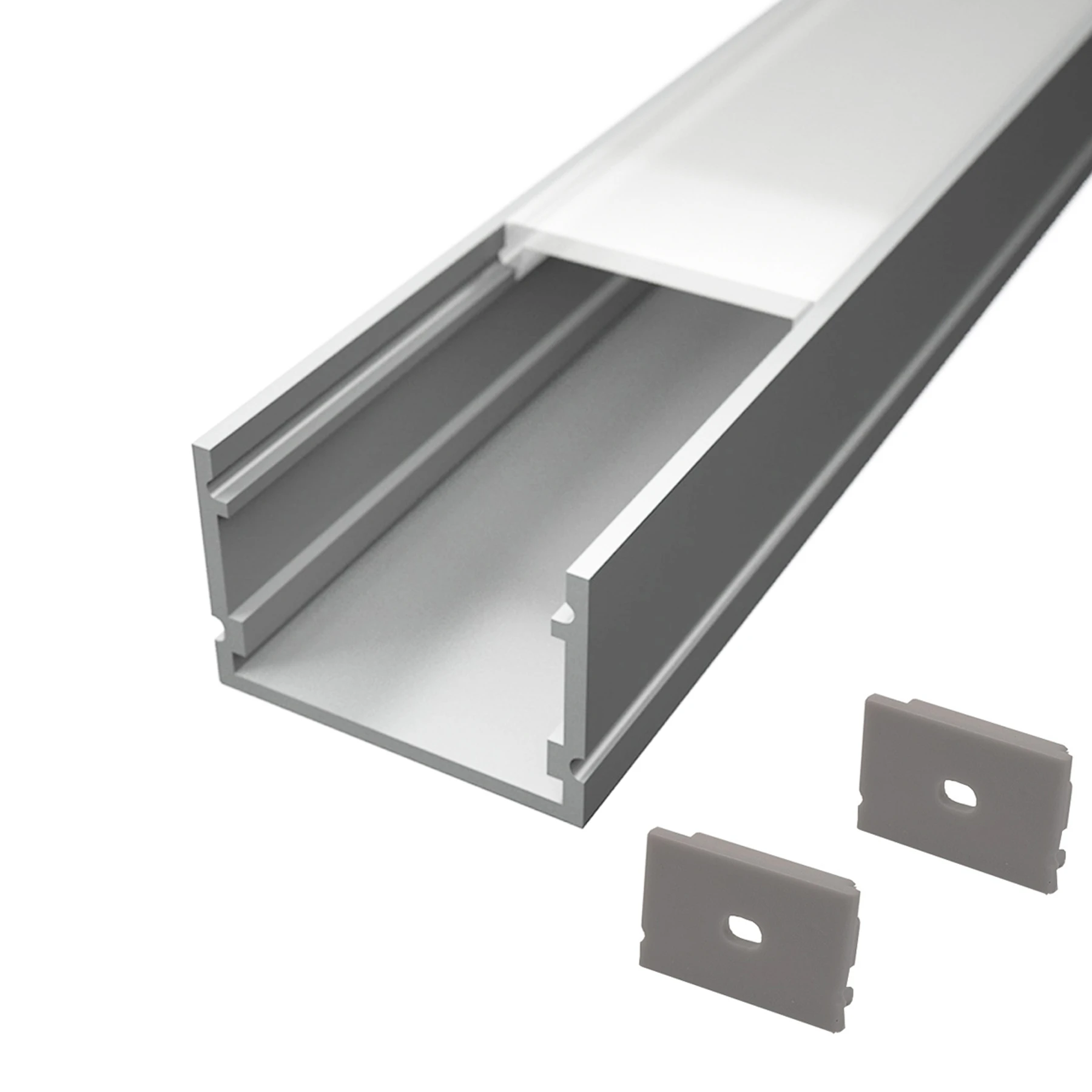 Aluminium LED Aufputz Profil, Classic Maxi, 3,0 x 2,0 x 200cm - mit diffuser Abdeckung - 2er Set - beidseitig mit Loch