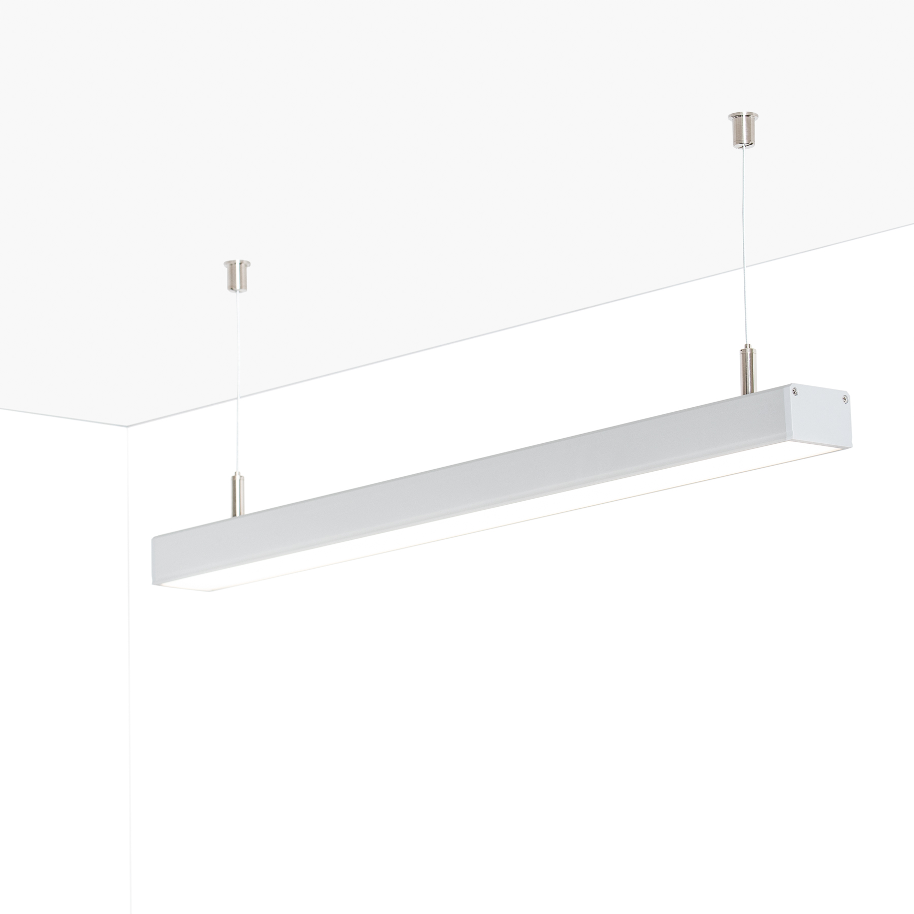24V Aluminium LED Pendelleuchte - neutralweiß - linear - diffuse Abdeckung, bis 3m Länge - 291cm - 688 High Power LEDs - 55 Watt - 9704 Lumen - mit externem 24V DC - Einbaunetzteil
