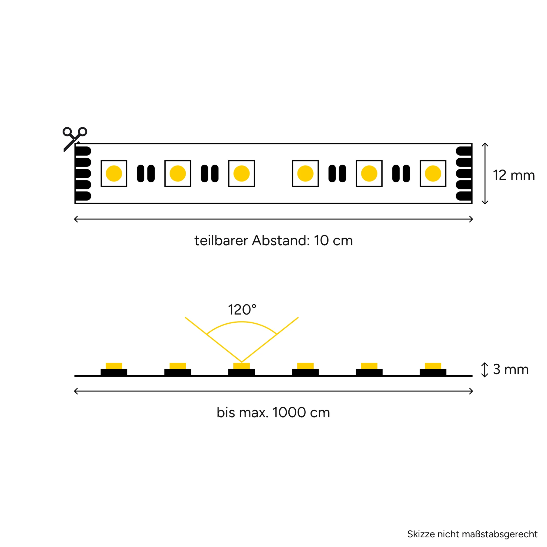 24V LED Streifen – RGBW – 60 LEDs je Meter – alle 10cm teilbar - 10cm - 6 LEDs - 2 Watt  - 120 Lumen - ohne Steckerbuchsen 5polig