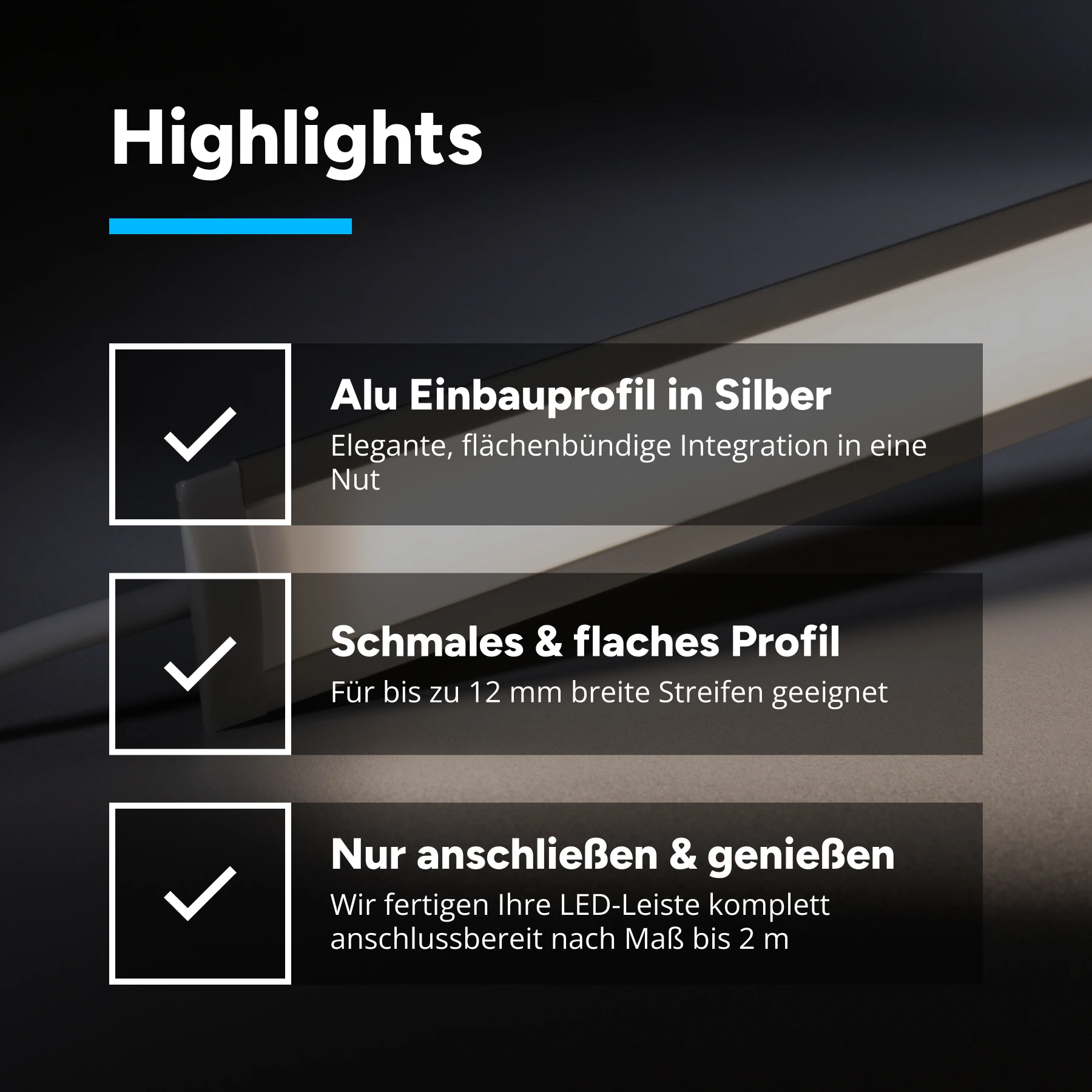 24V Aluminium Einbau LED Leiste schmal – neutralweiß – diffuse Abdeckung - 23 cm mit 28 SMD LEDs - 4 Watt 328 Lumen