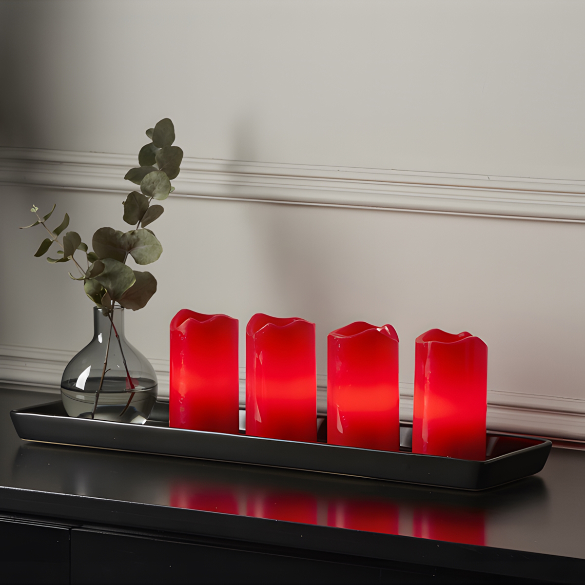 Advent - Kerzen Set für innen - Rot - Höhe: 10 cm - Batteriebetrieb - Timer - flackernd