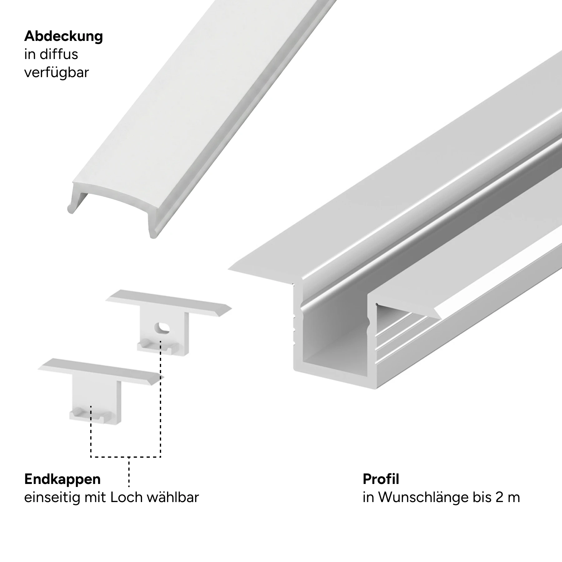 Aluminium LED Einbauprofil, P6-4, 1,7 x 0,63 x 15cm - ohne Abdeckung - ohne Endkappen