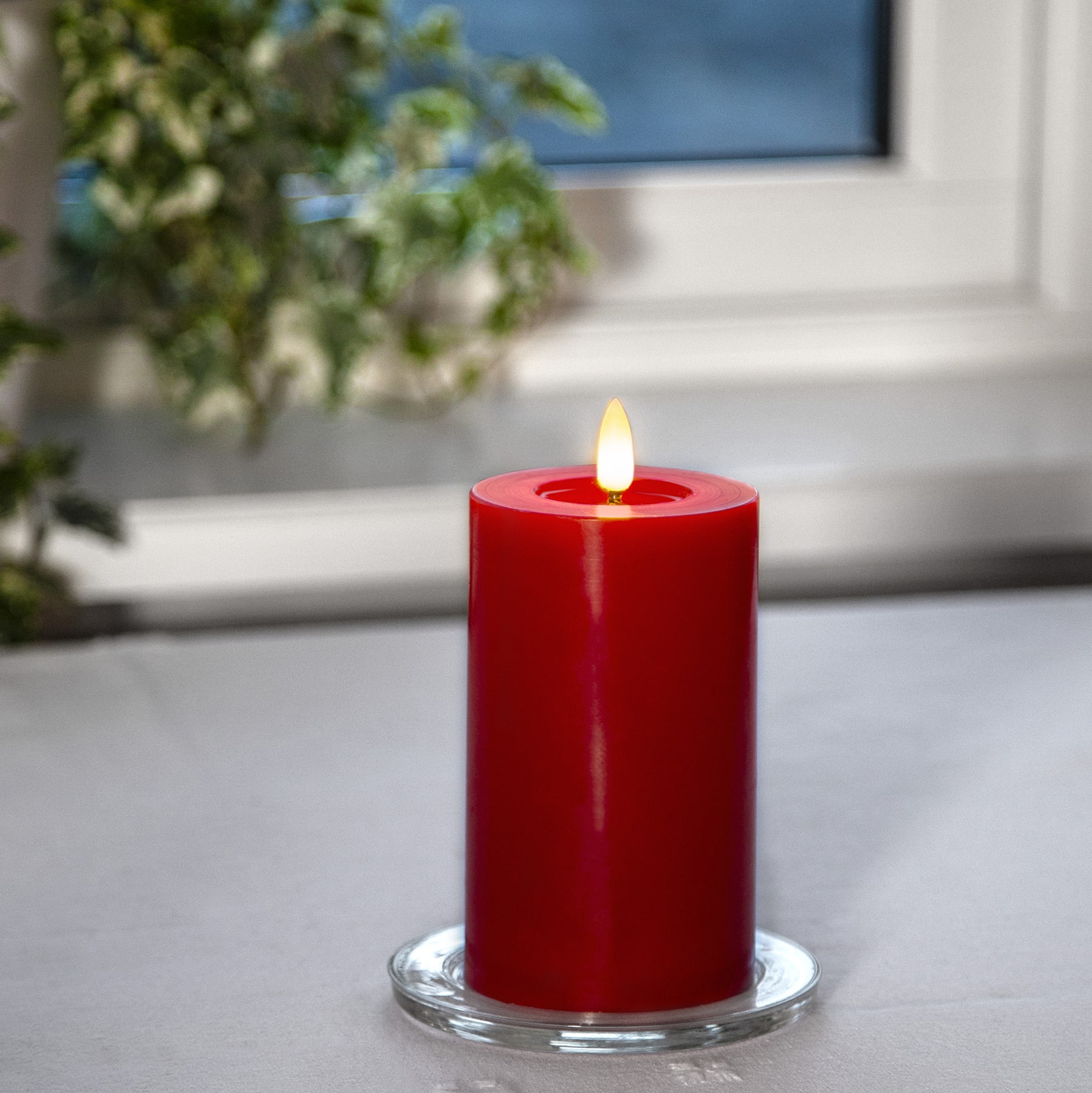 Flamme Flow - Kerze für innen - Rot - Höhe: 15 cm - Batteriebetrieb - Timer - flackernd
