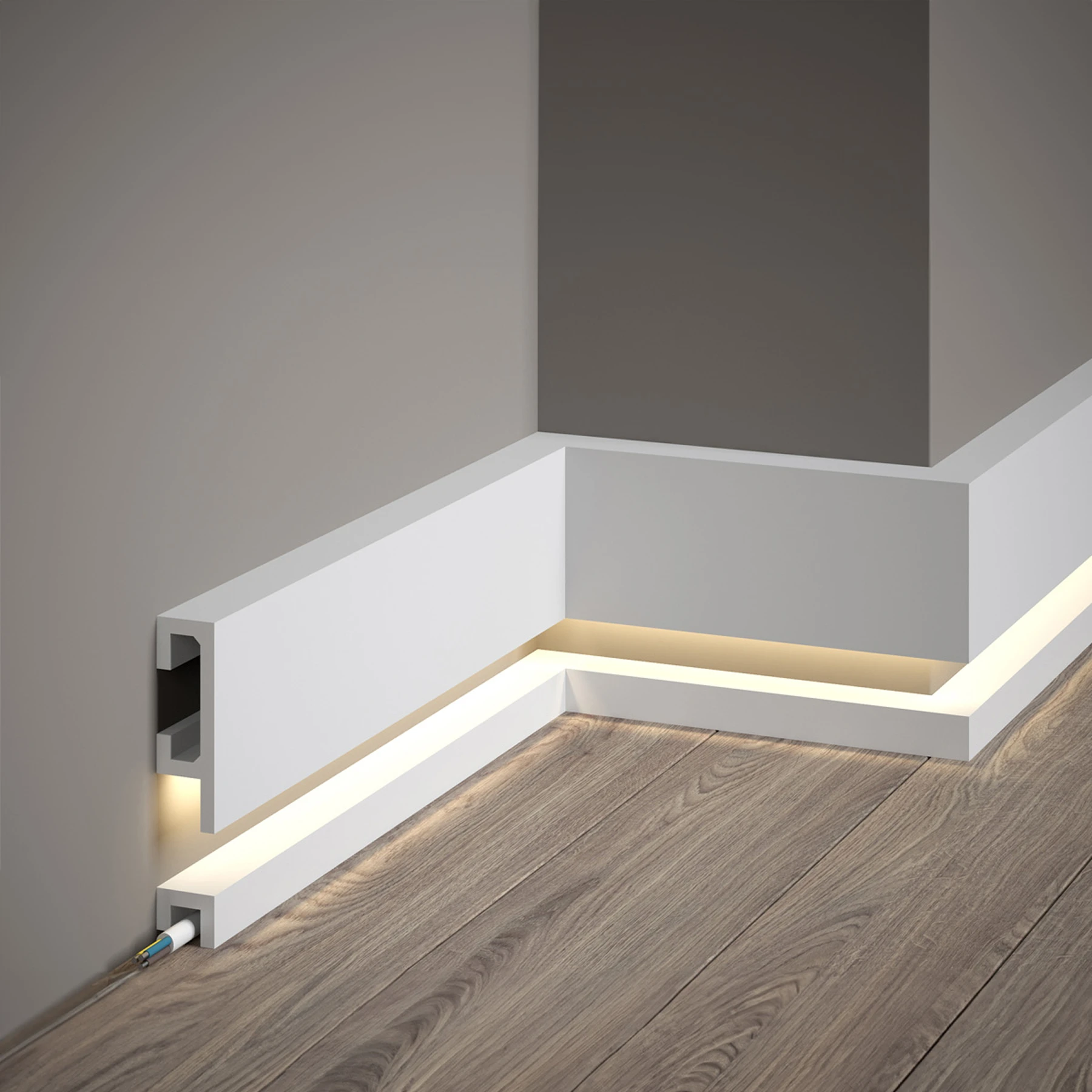 LED Stuckleiste - Sockelleiste mit Kabelkanal - 2,5 x 8 x 200cm