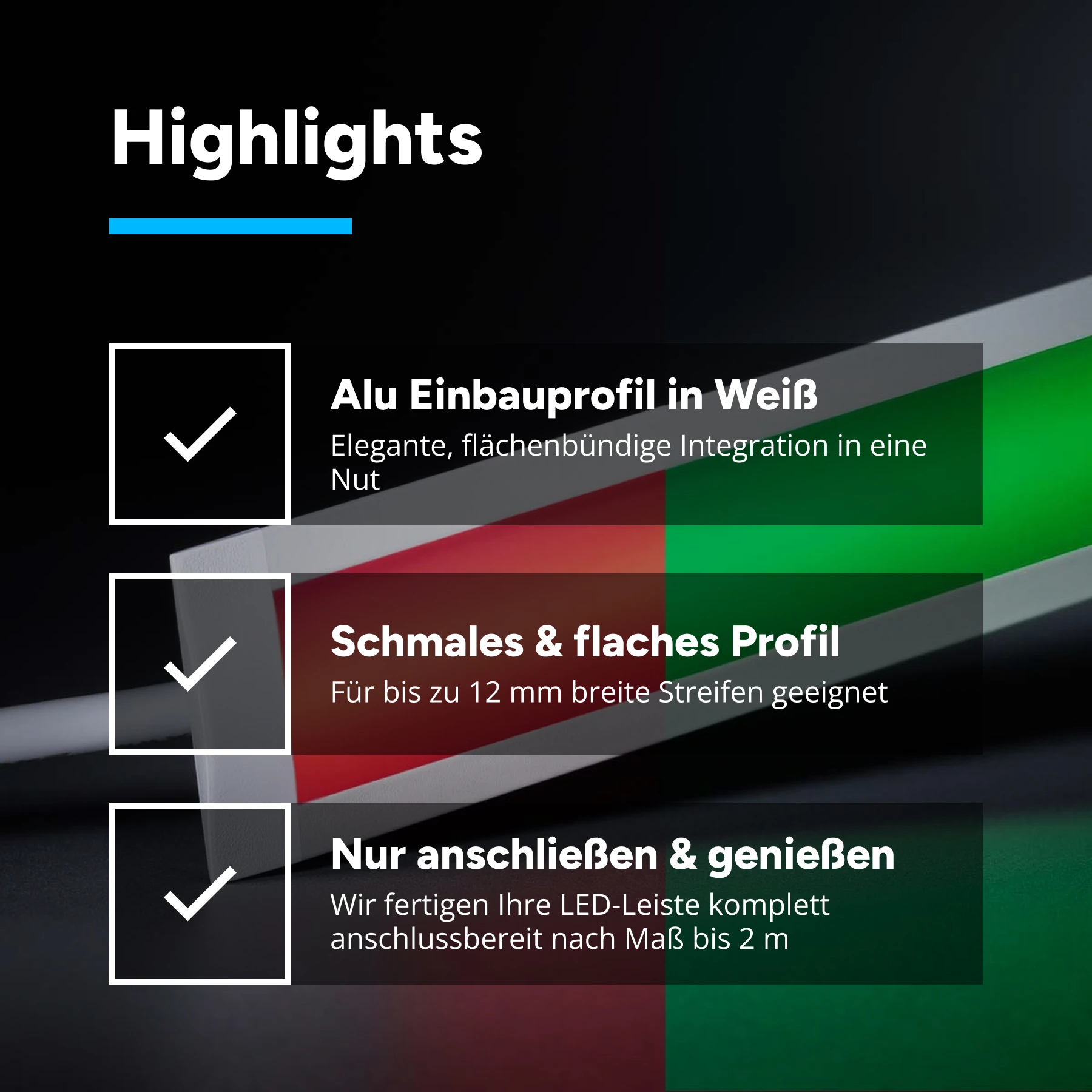 24V White Line Einbau LED Leiste schmal - COB - RGB - diffuse Abdeckung - 33cm - 252 LED Chips - 4,5 Watt - 224 Lumen