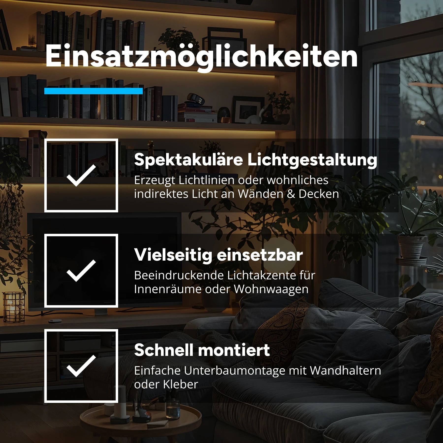 12V LED Leisten Set mit Fernbedienung und Netzteil, 103cm Länge, Lichtfarbe warmweiß mit Steckdosen Netzteil