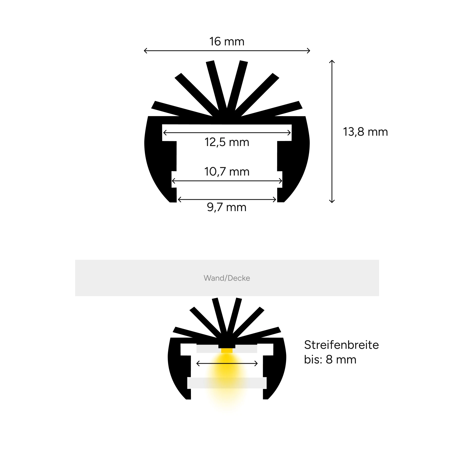 12V Aluminium LED Leiste - einstellbare Abstrahlrichtung – weiß – diffuse Abdeckung - kein Anschlußkabel zum Netzteil - 33cm mit 18 SMD LEDs - 3,5 Watt - 210 Lumen